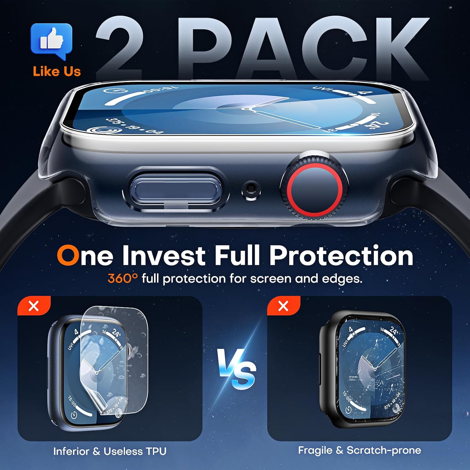 Thumbnail 1 de TAURI 2 Pack Hard Case for Apple Watch 45mm Series 9/8/7 with 9H Tempered Glass Screen Protector