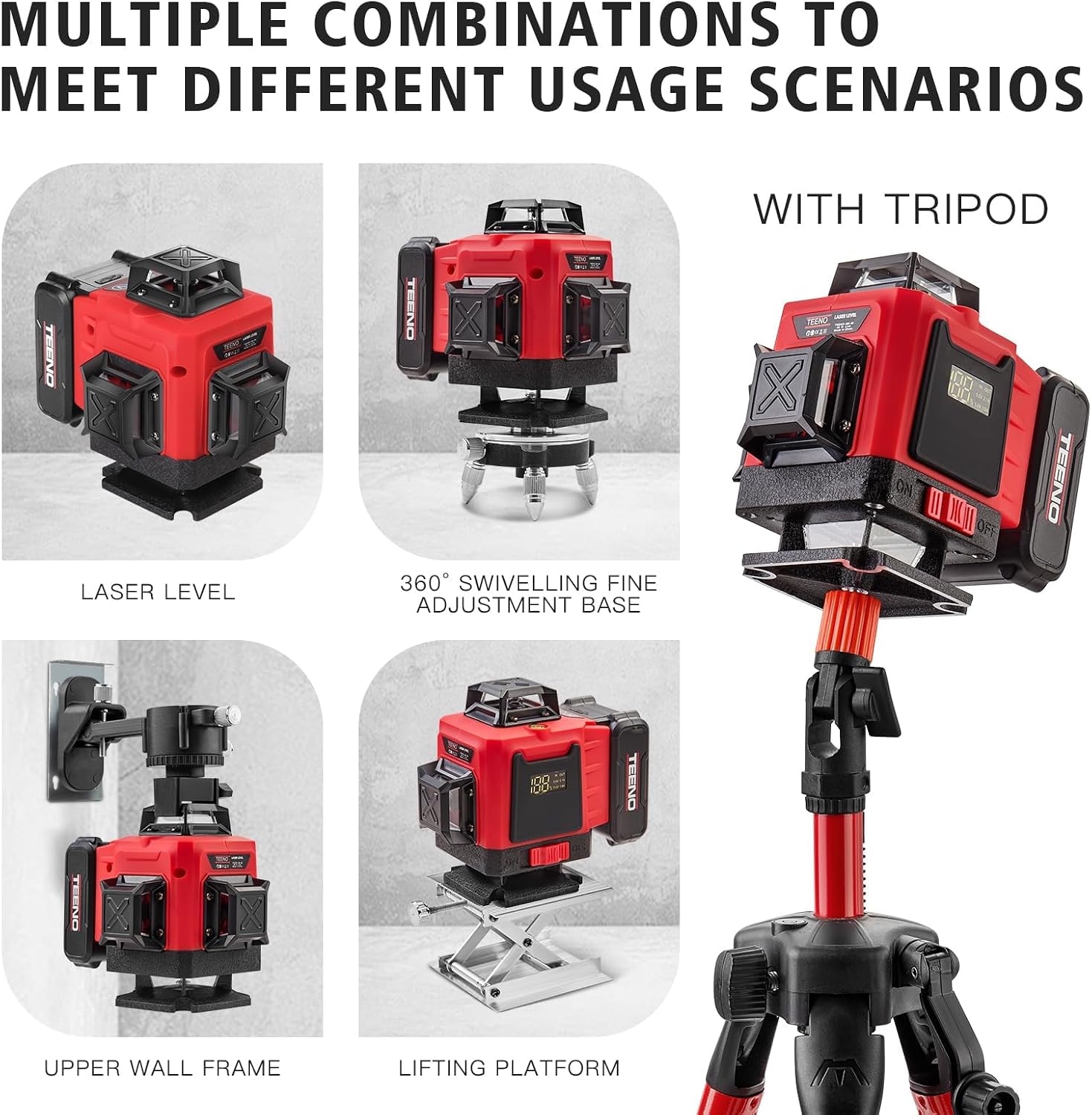 Detalle de TEENO Rotatif Niveau Laser 360° x 4,4D 16 Lignes Vertes — Kit complet avec télécommande et trépied