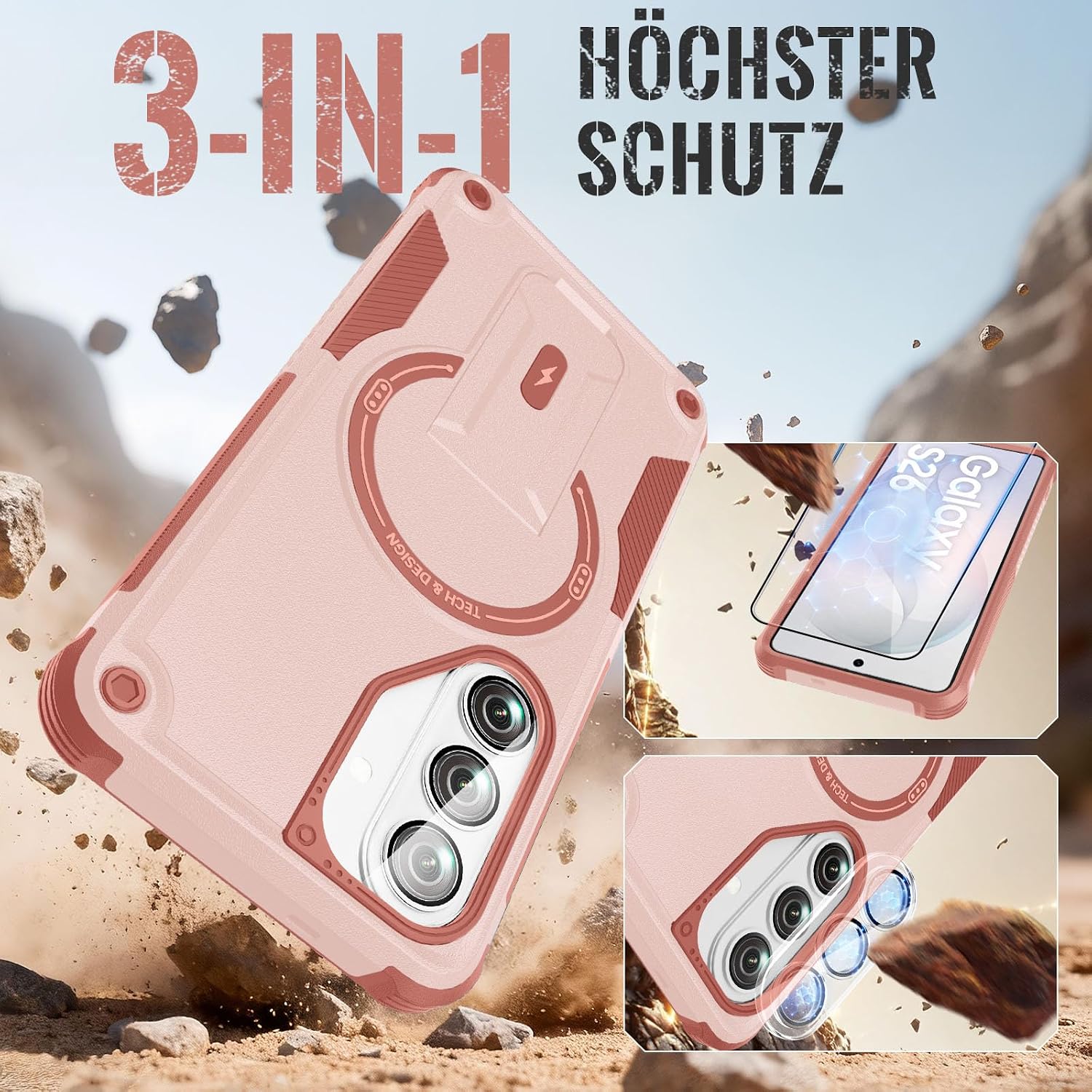 Detalle de Leedia Magnetisch Hülle für Samsung Galaxy S26 – Zweilagiger Schutz mit verstecktem Ständer, inklusive Displayschutzfolien und Kameraschutz