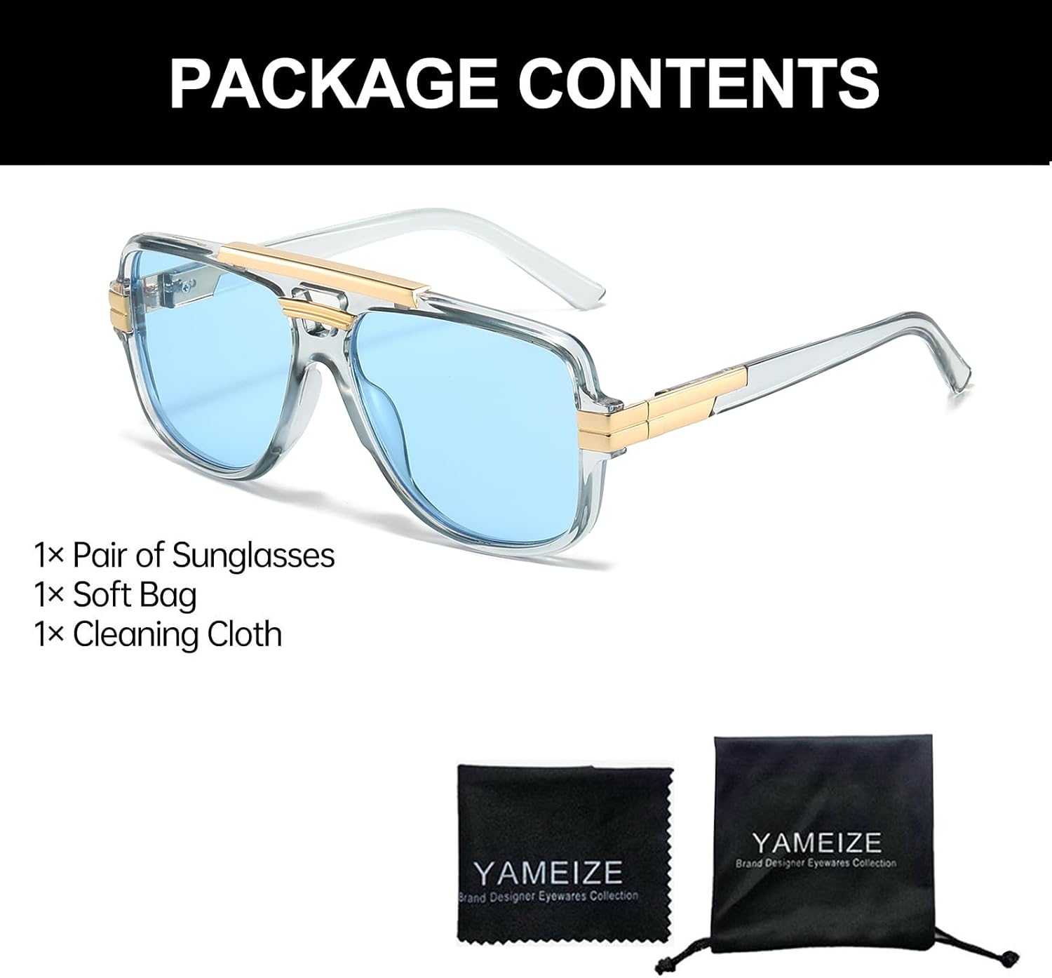 Detalle 2 de YAMEIZE Retro Pilot Metal Design Sunglasses for Women and Men