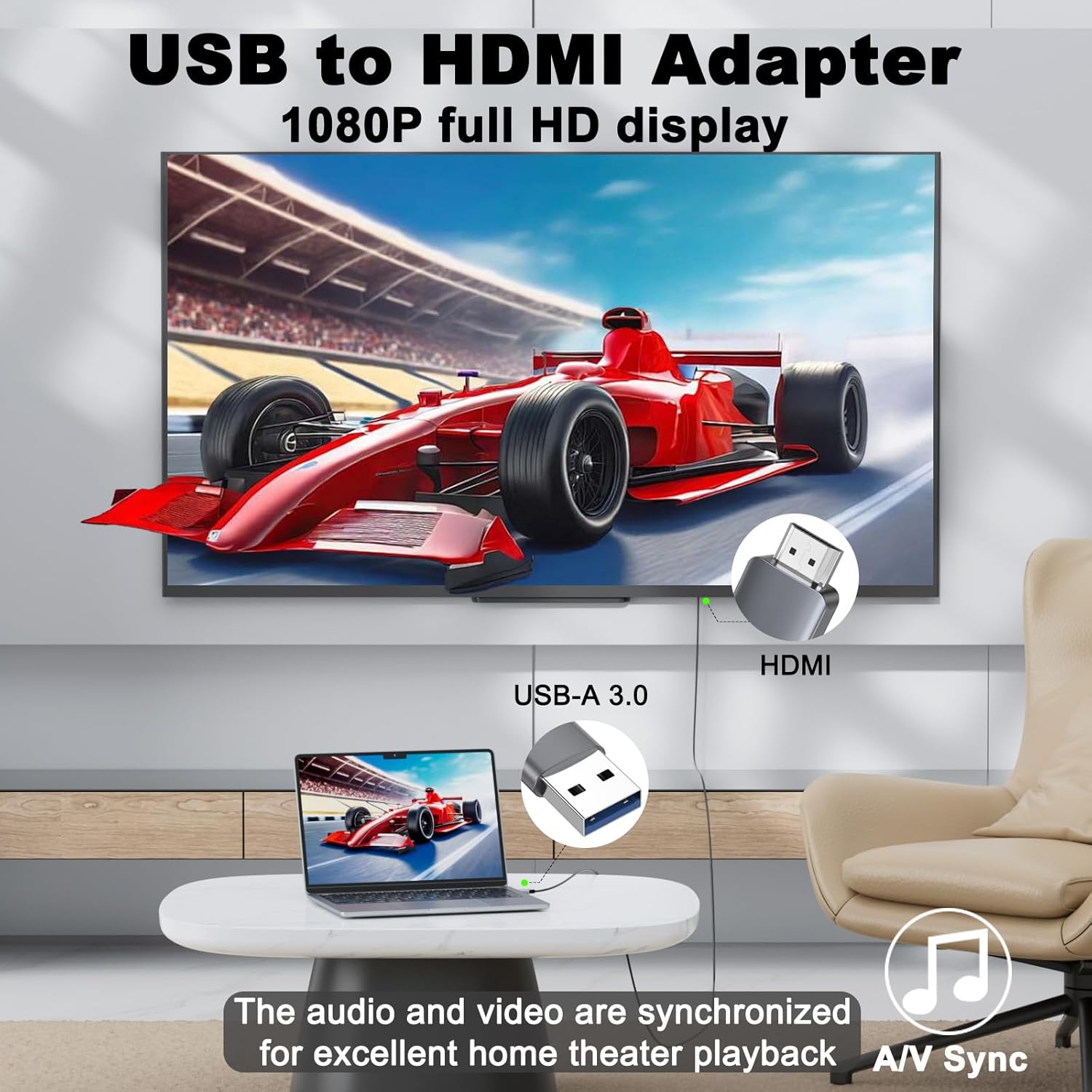 Thumbnail 2 de THANDBLE USB to HDMI Adapter Cable (3M/10FT) for 1080p 60Hz screens