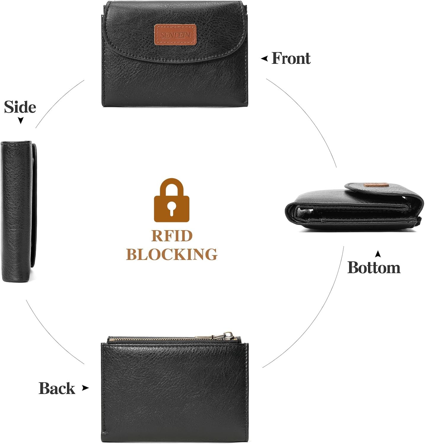 Detalle 2 de SENDEFN Women’s Cow Print Vegan Leather Bifold Wallet with RFID Blocking and Zipper Coin Pocket