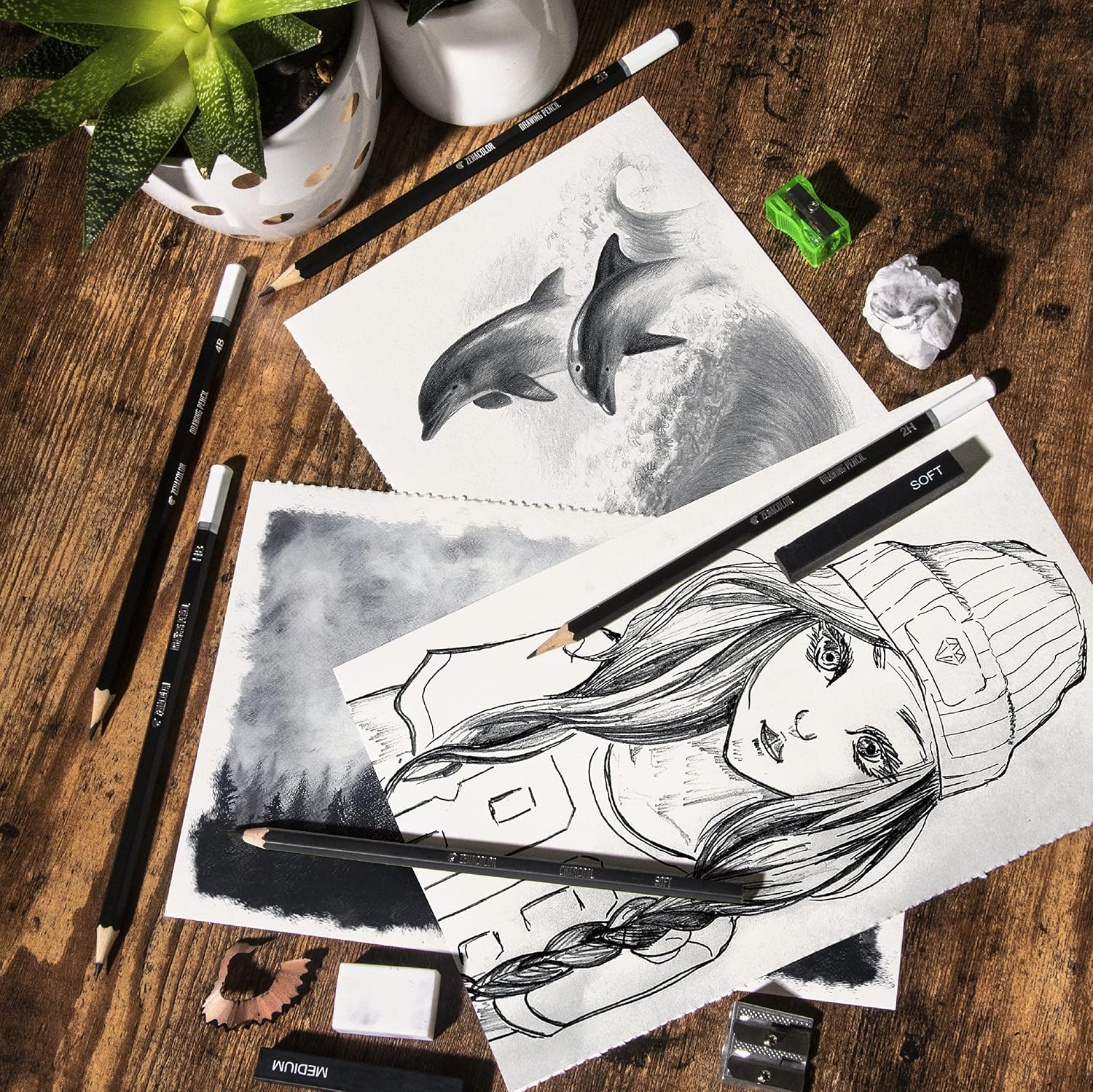 Thumbnail 5 de Komplettes Zeichnen Set mit Zeichenblock – 19 Zubehörteile (Zenacolor) inkl. 100-Seitigem Skizzenbuch