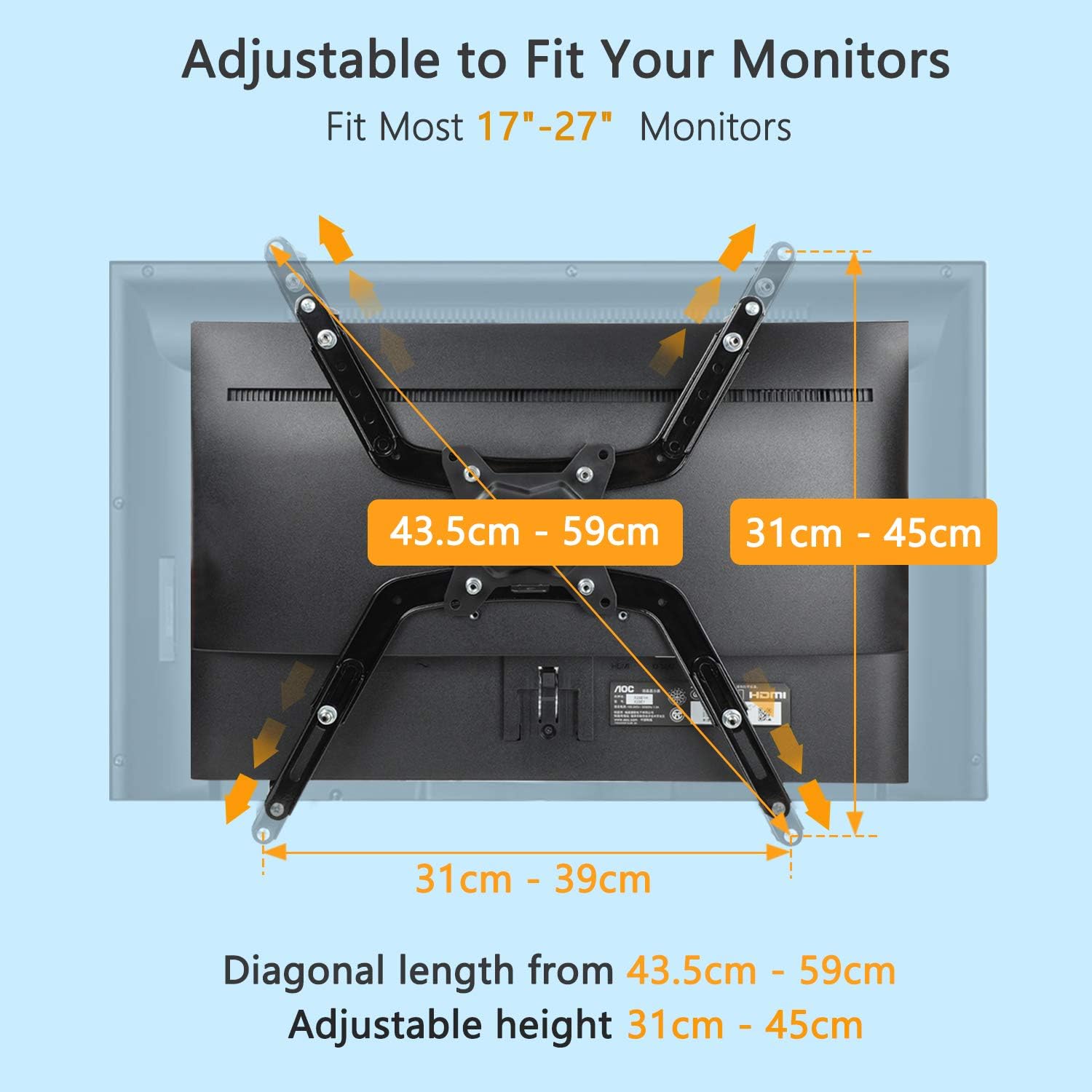 Detalle de HUANUO Non-VESA Monitor Arm Mount Kit – Konvertierbarer 75 mm VESA Adapter für 17–27 Zoll Displays