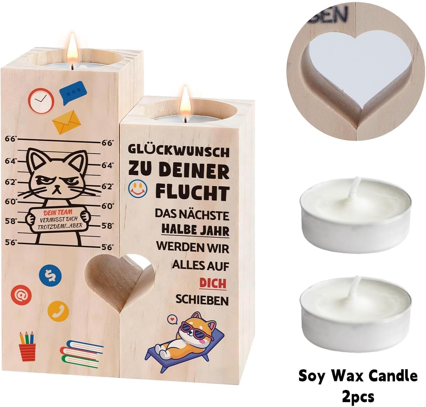 Detalle de Belillpipi Herzförmiger Holz-Kerzenhalter als Abschiedsgeschenk für Kollegen