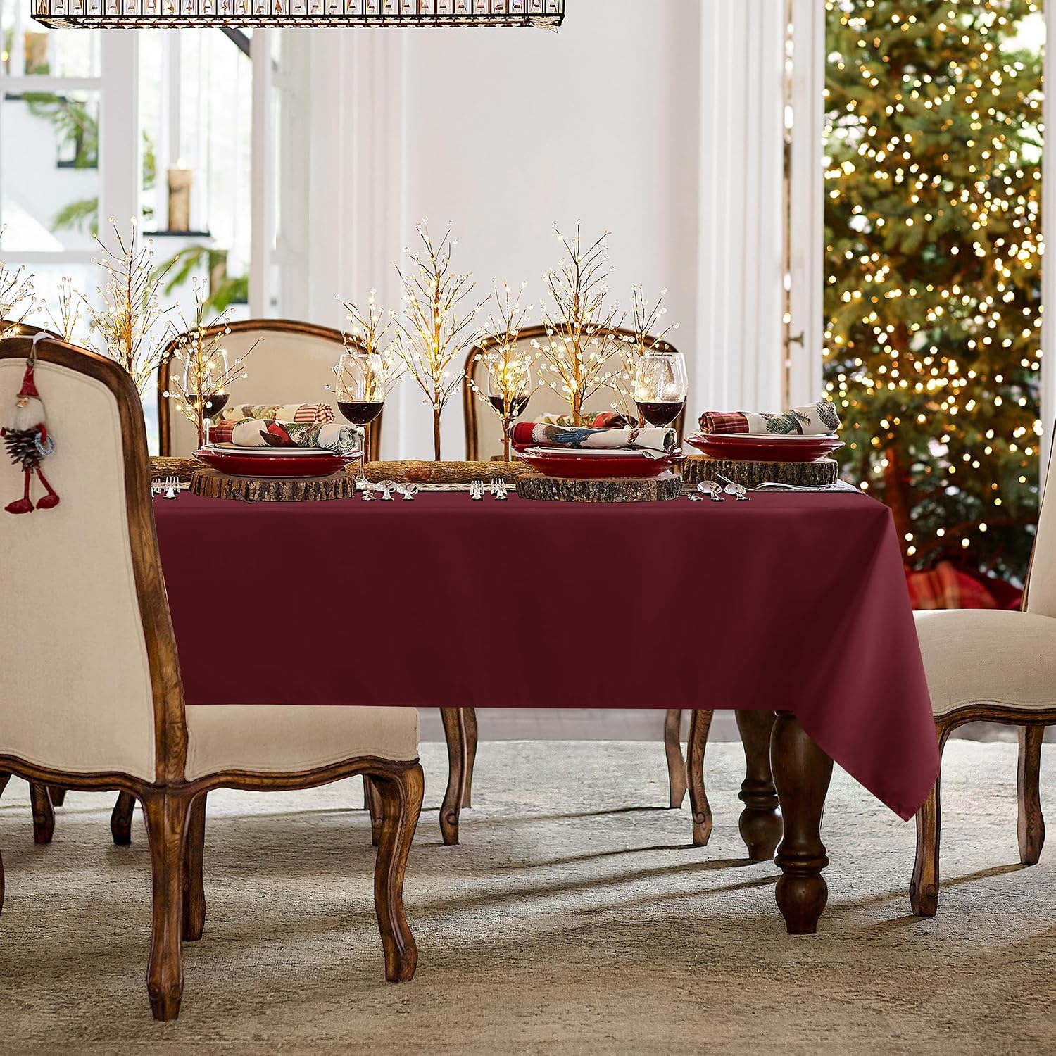 Detalle de sancua 54 x 54-Inch Burgundy Square Tablecloth, Washable Polyester