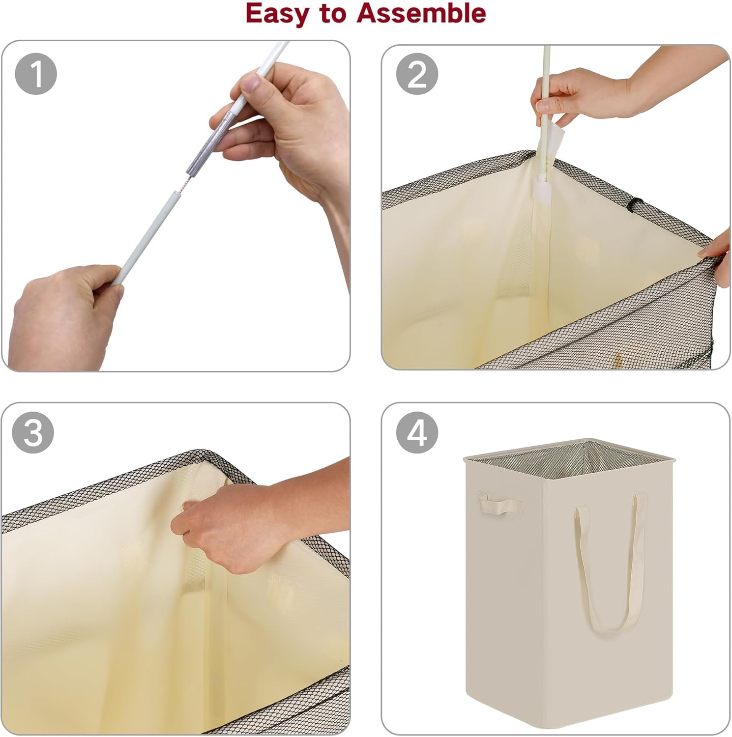 Thumbnail 6 de efluky LH123 Slim Laundry Basket, 90L Collapsible Beige Oxford Hamper