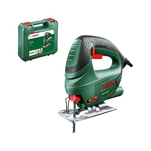 Detalle de Bosch PST 650: Sierra de calar de 500 W para curvar y trazar con seguridad en un maletín