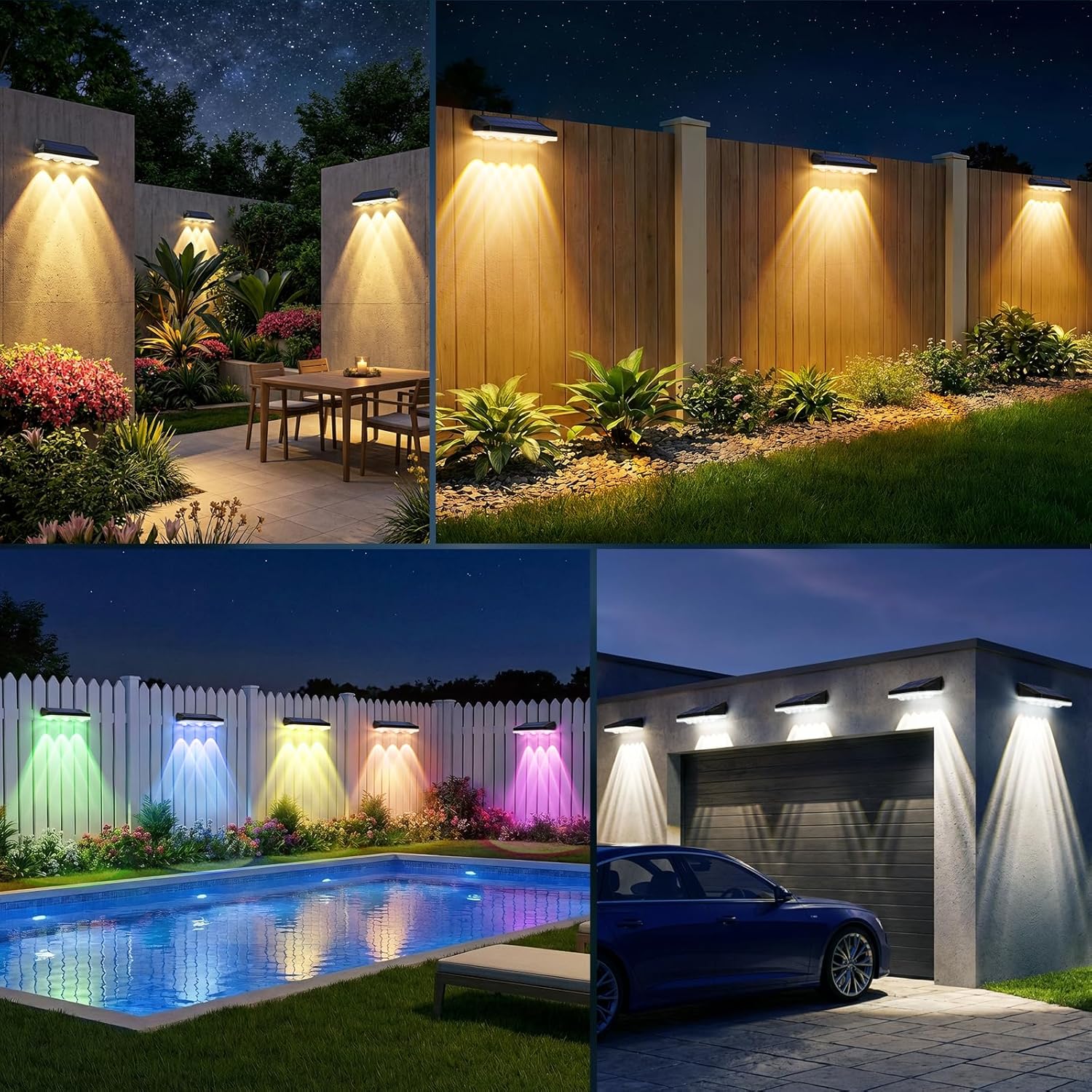 Thumbnail 6 de Wonkelly Solar Fence Lights Outdoor (4 Pack) – Warm White, Cool White & RGB with 40+ Lighting Modes, IP65