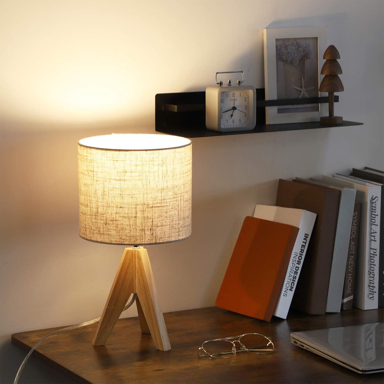 Thumbnail 4 de EDISHINE 36cm wood bedside table lamp with linen shade 🛋