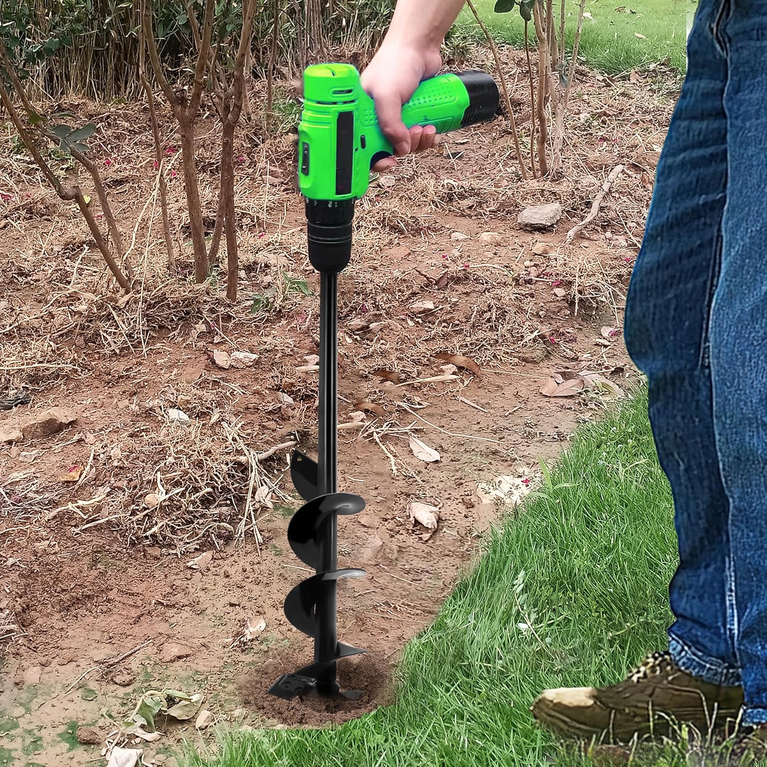 Thumbnail 6 de Erdbohrer für Bohrmaschine 10x80 cm – Profi Doppelklingen-Kegelkopf, Gartenbohrer für Akkuschrauber (3/8" Sechskant)