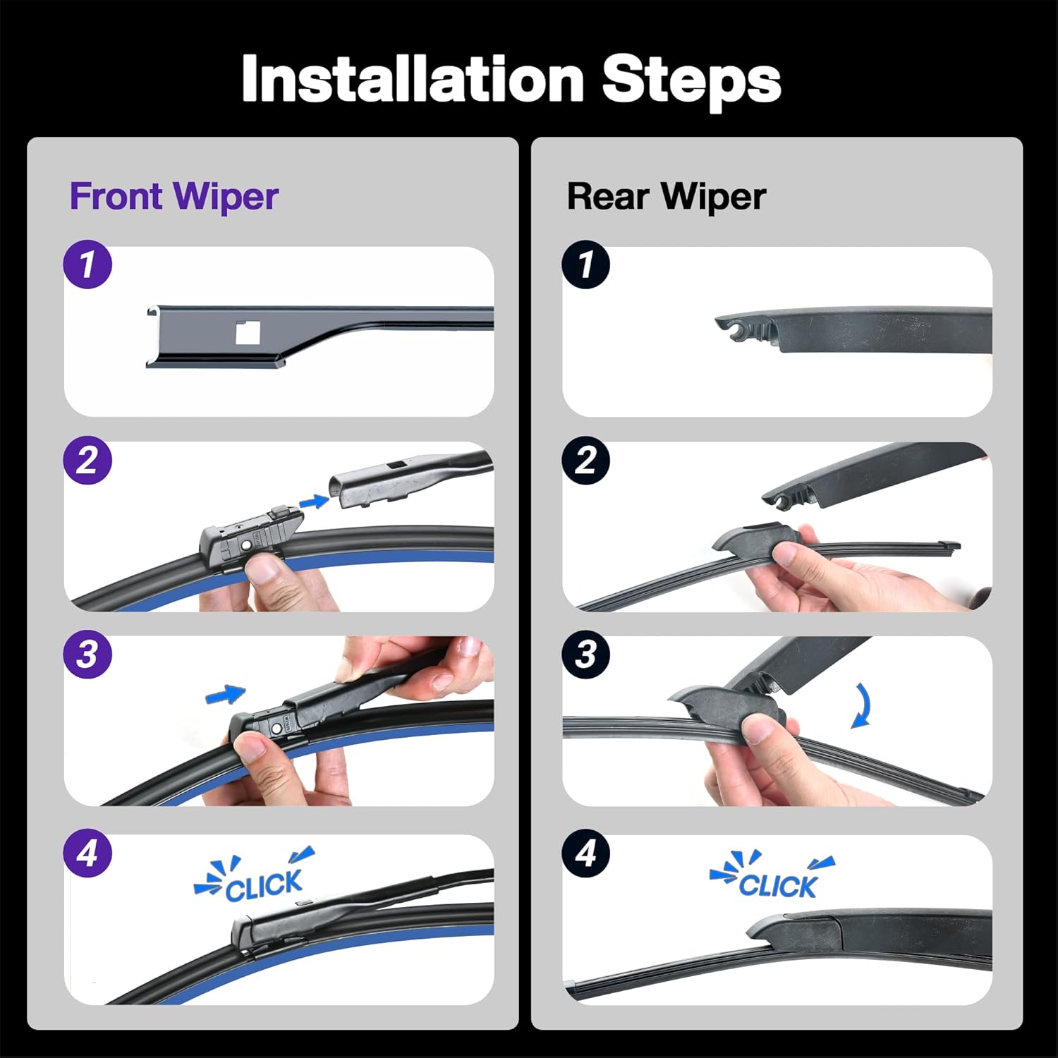 Thumbnail 3 de JARHOT 26" + 18" Windshield Wipers with 13" Rear Wiper Blade Replacement for Alfa Romeo Stelvio (2018-2023) — Pack of 3