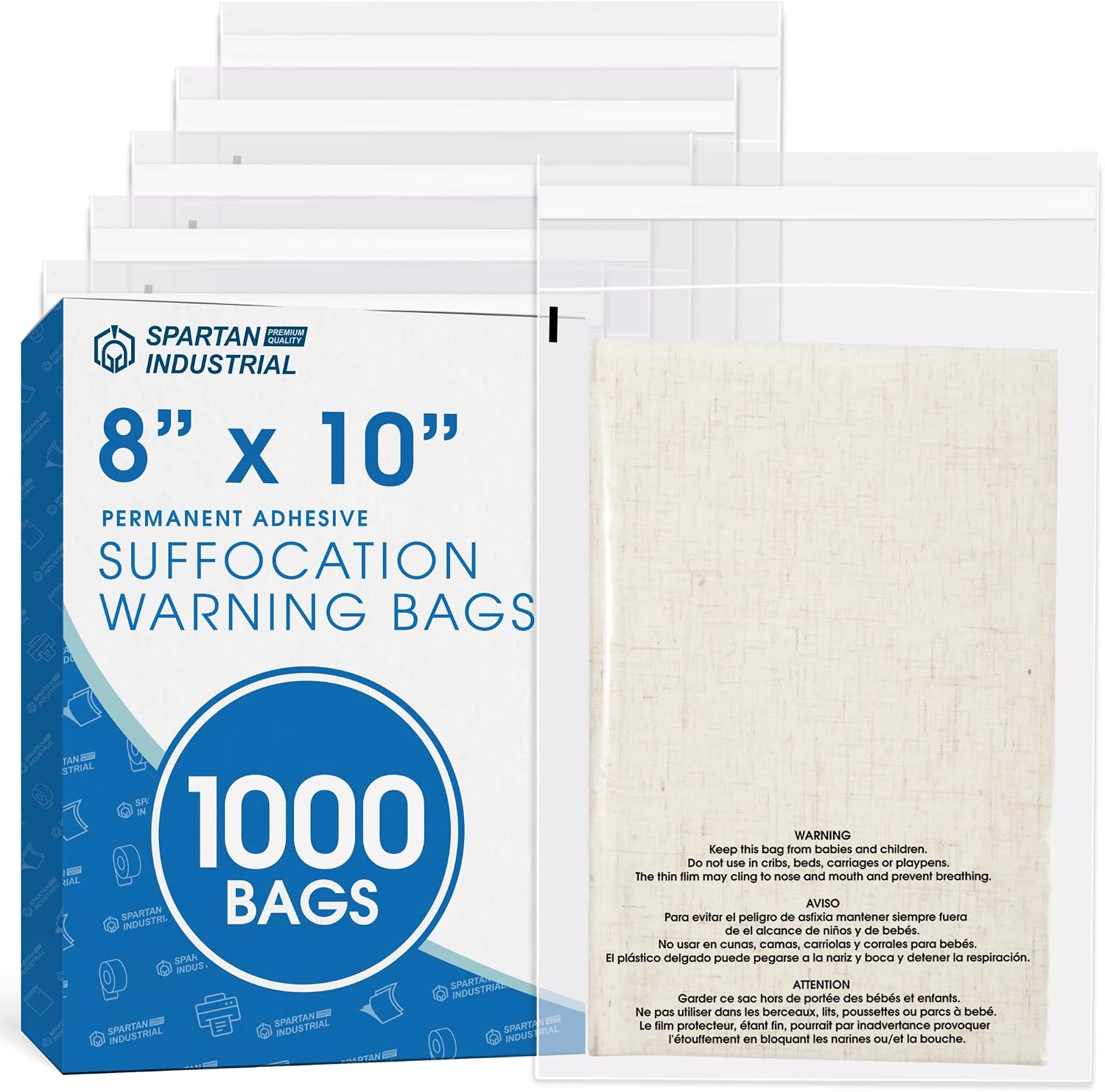 Detalle de Spartan Industrial SFW-Bag-0810 8 x 10 Clear Poly Bags, 1.5 Mil, 1,000 Count