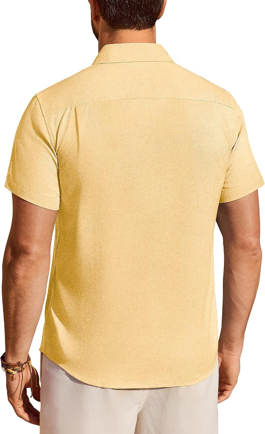 Detalle 2 de ROUWELL Men's Linen-Blend Button-Down Shirt, Short Sleeve, Relaxed Untucked Fit