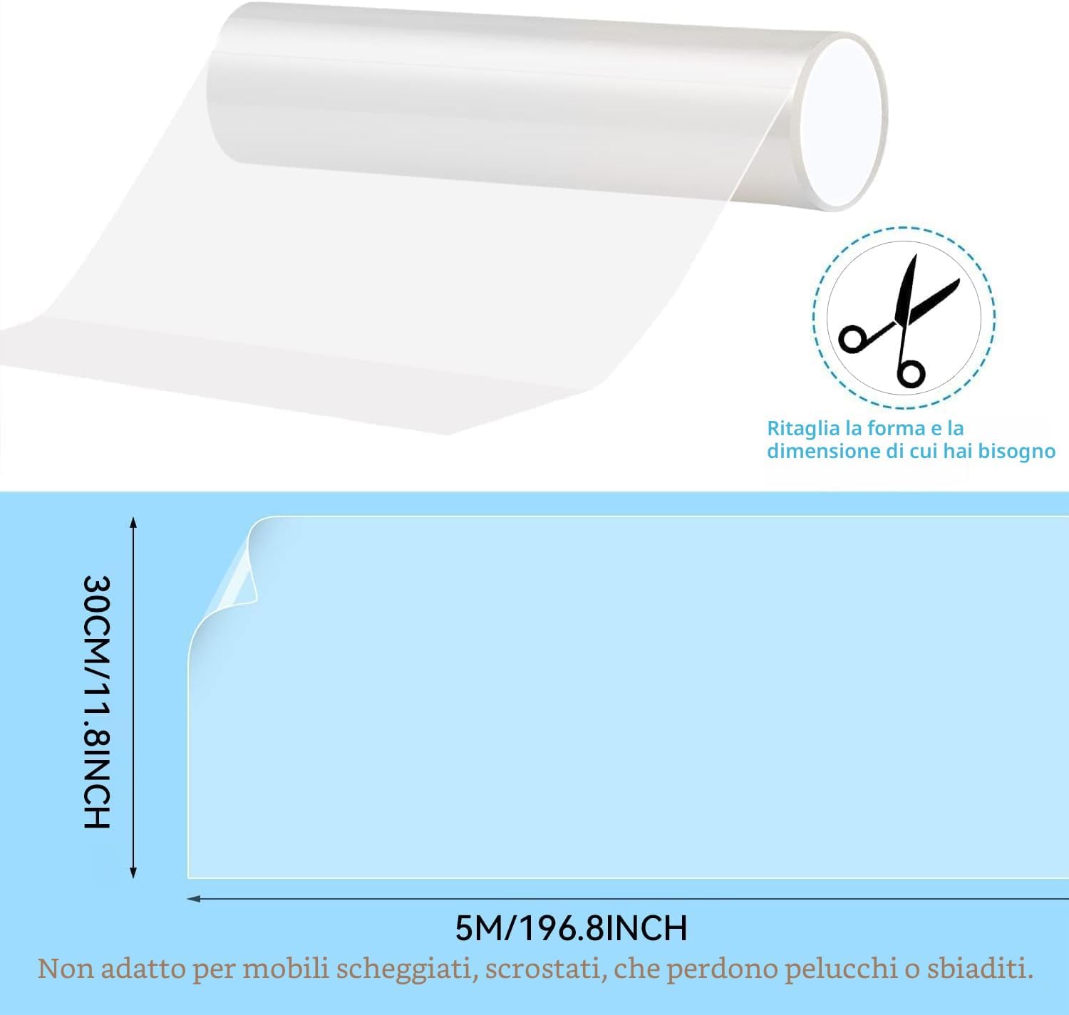 Detalle 2 de Protezione Divano Graffi Gatto (30 cm x 5 m) – Nastro Adesivo Antigraffi Trasparente Auto-adesivo in PVC