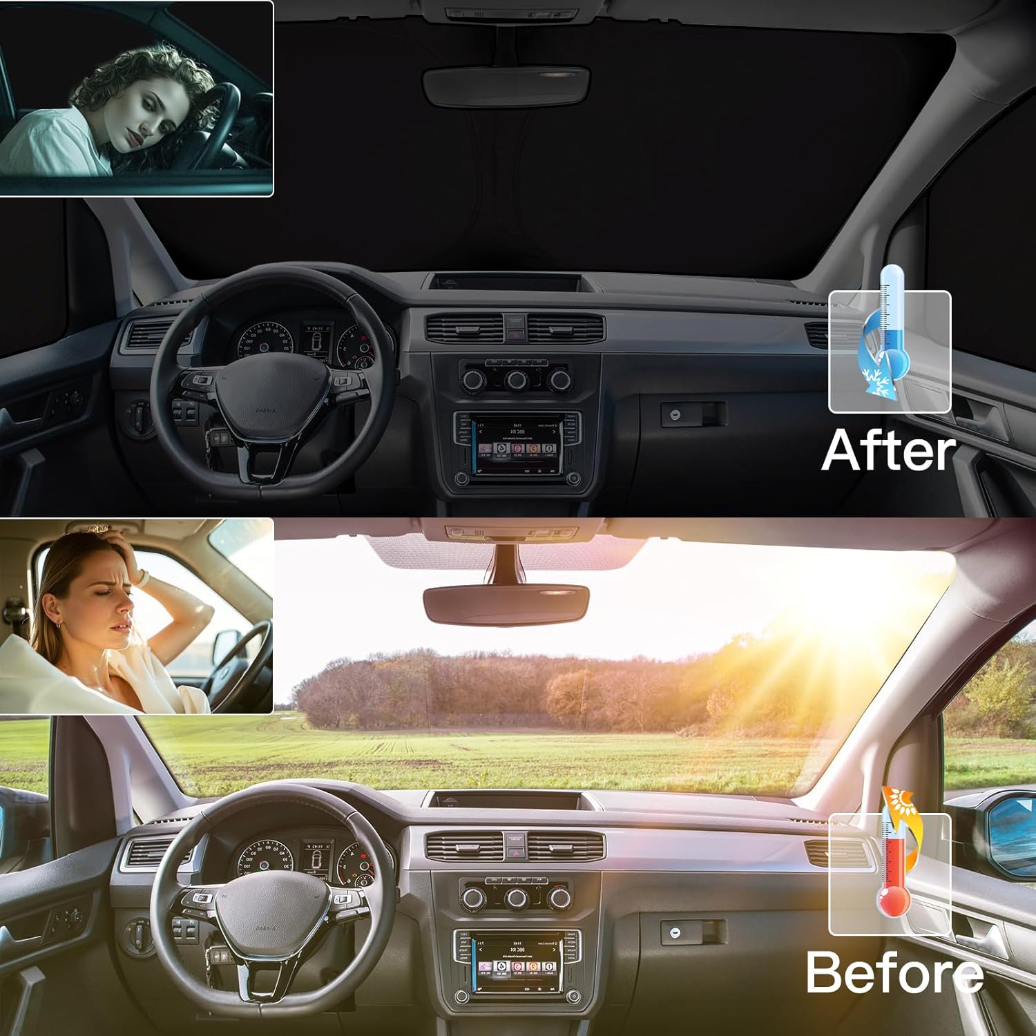 Thumbnail 4 de ZATOOTO Windscreen Sun Shade for Ford Transit Custom (Set of 3) – magnetic thermal blinds and thick windscreen cover