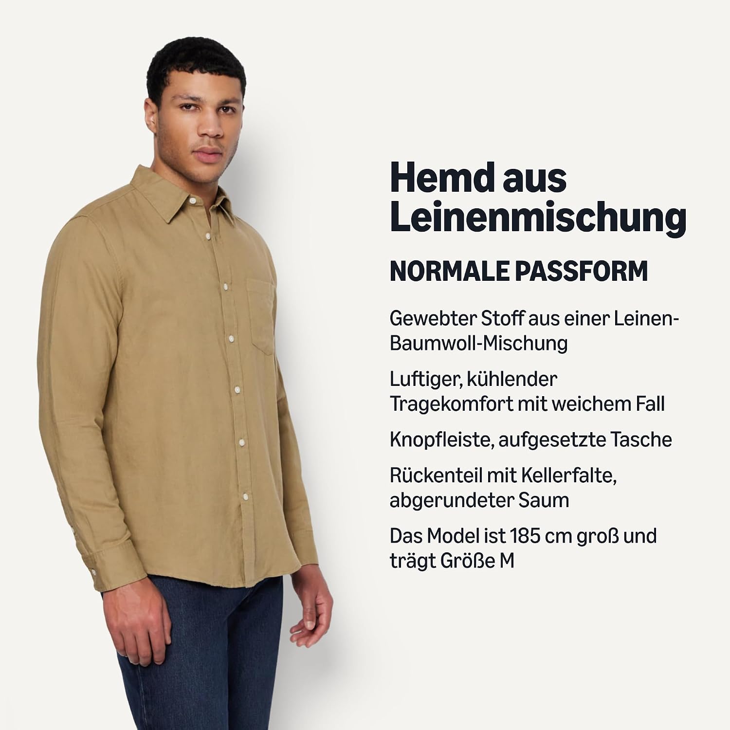 Detalle 2 de Amazon Essentials Herren Langärmliges Hemd aus Leinenmischgewebe – normale Passform