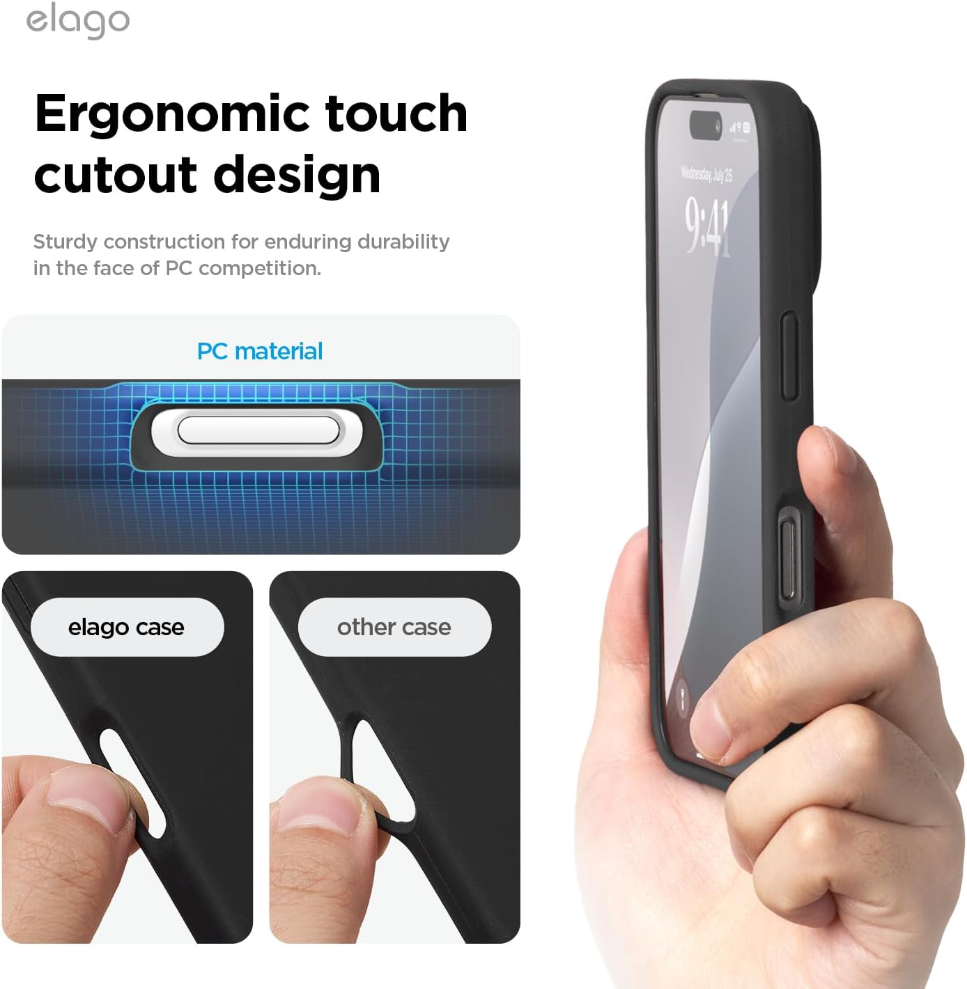 Thumbnail 6 de elago Coque Silicone Liquide Premium pour iPhone 16 – Étui intégral antichoc noir avec doublure microfibre anti-rayures