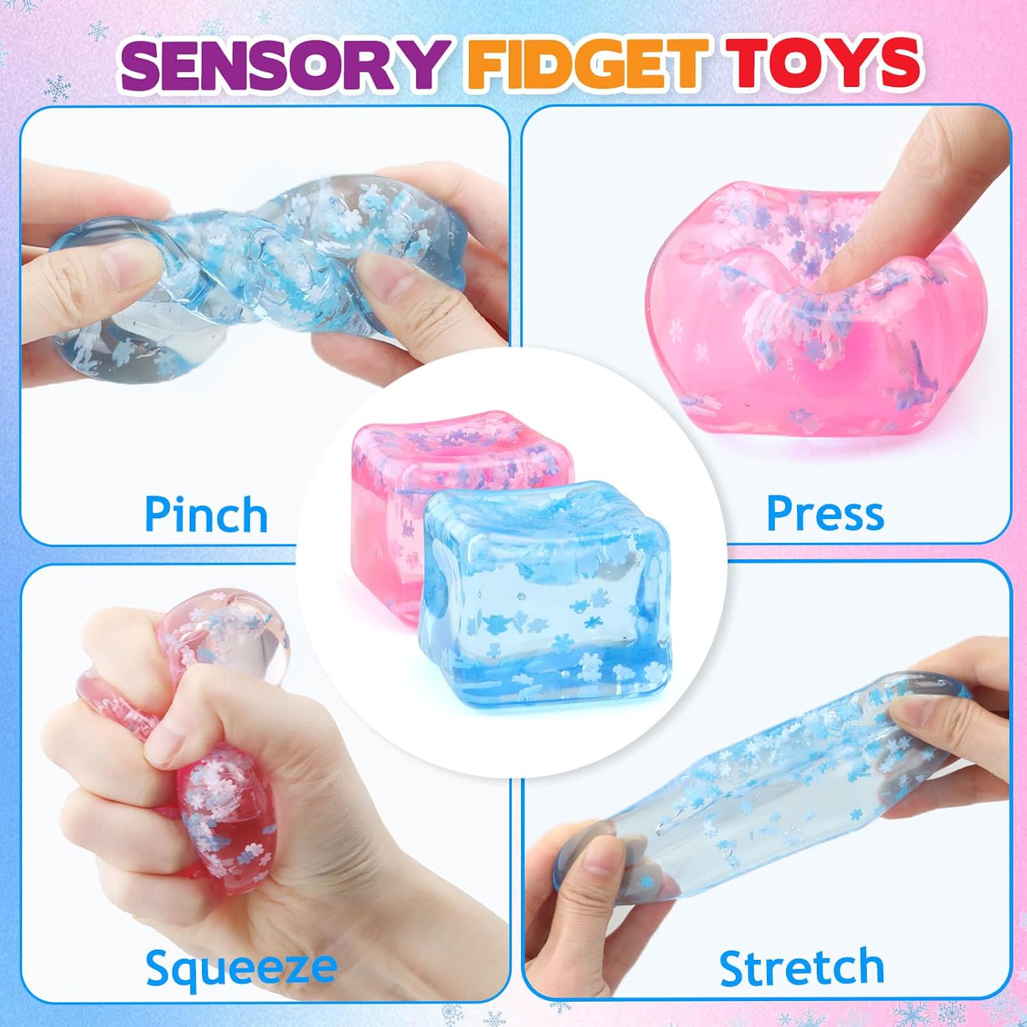 Thumbnail 2 de Chridark Ice Cube Fidget Toys – 2-Pack Sensory Squishy Stress Cubes (Blue & Pink)