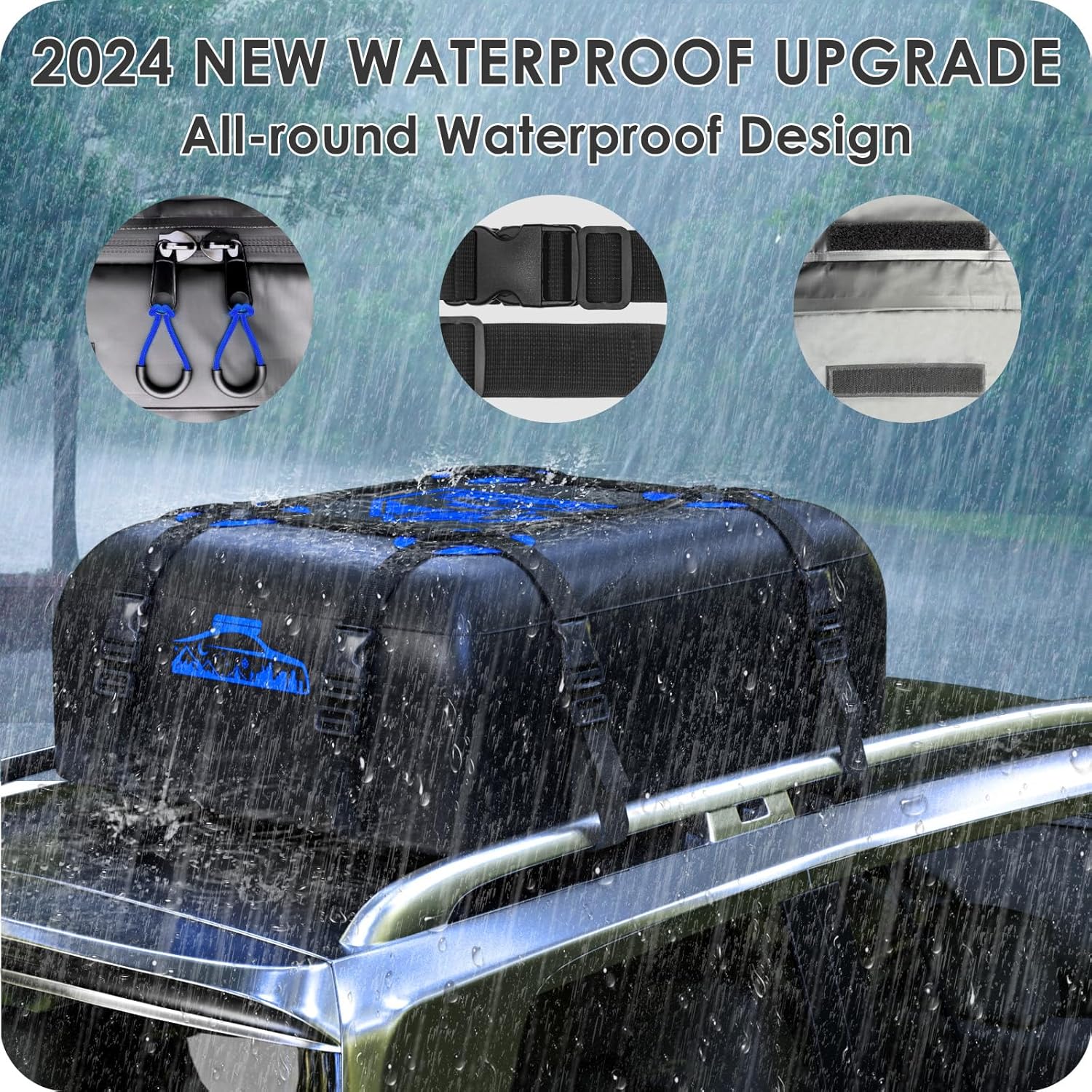 Detalle de Rymopuey Roof Bag: 20 Cubic Feet of Waterproof, No-Rrack Installation Car Roof Storage