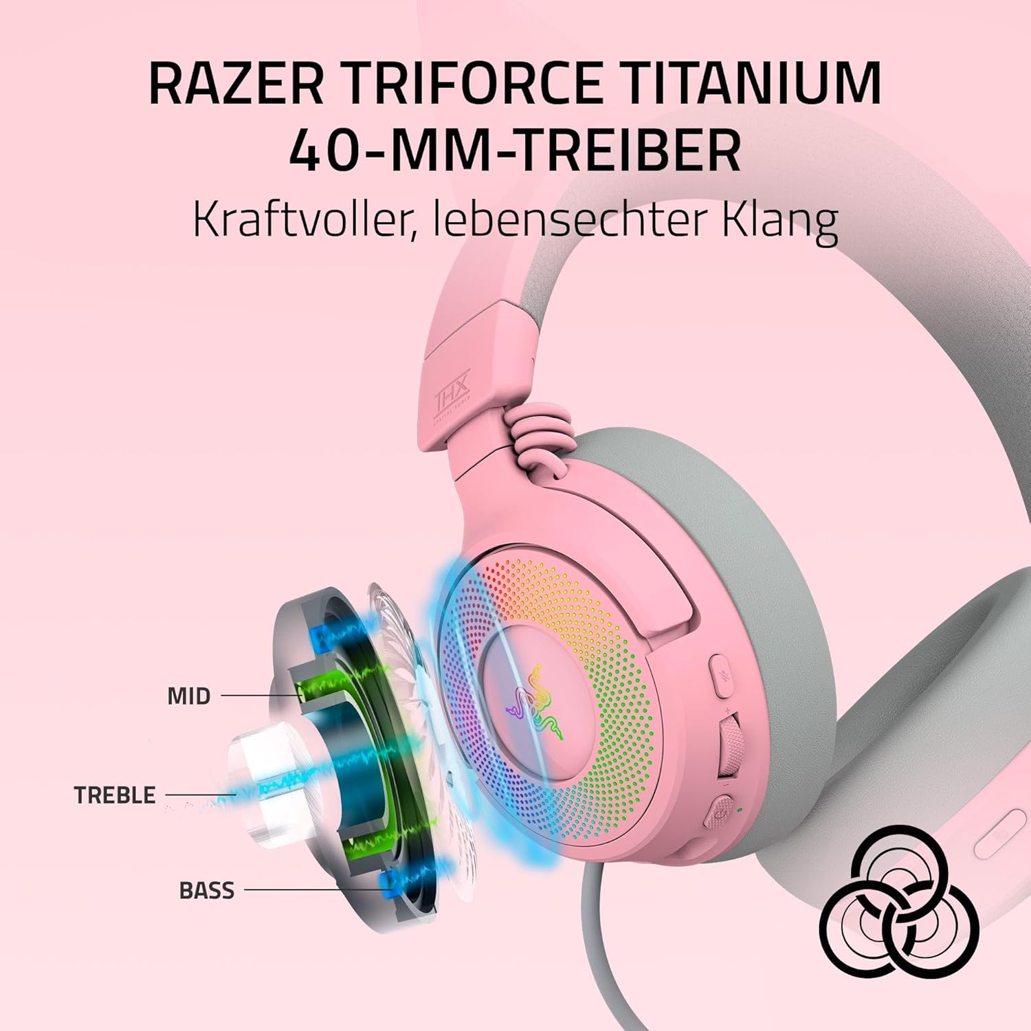Detalle de Razer Kraken Kitty V3 Pro – Kabelloses RGB-Kitty-Headset für Gaming mit THX Spatial Audio