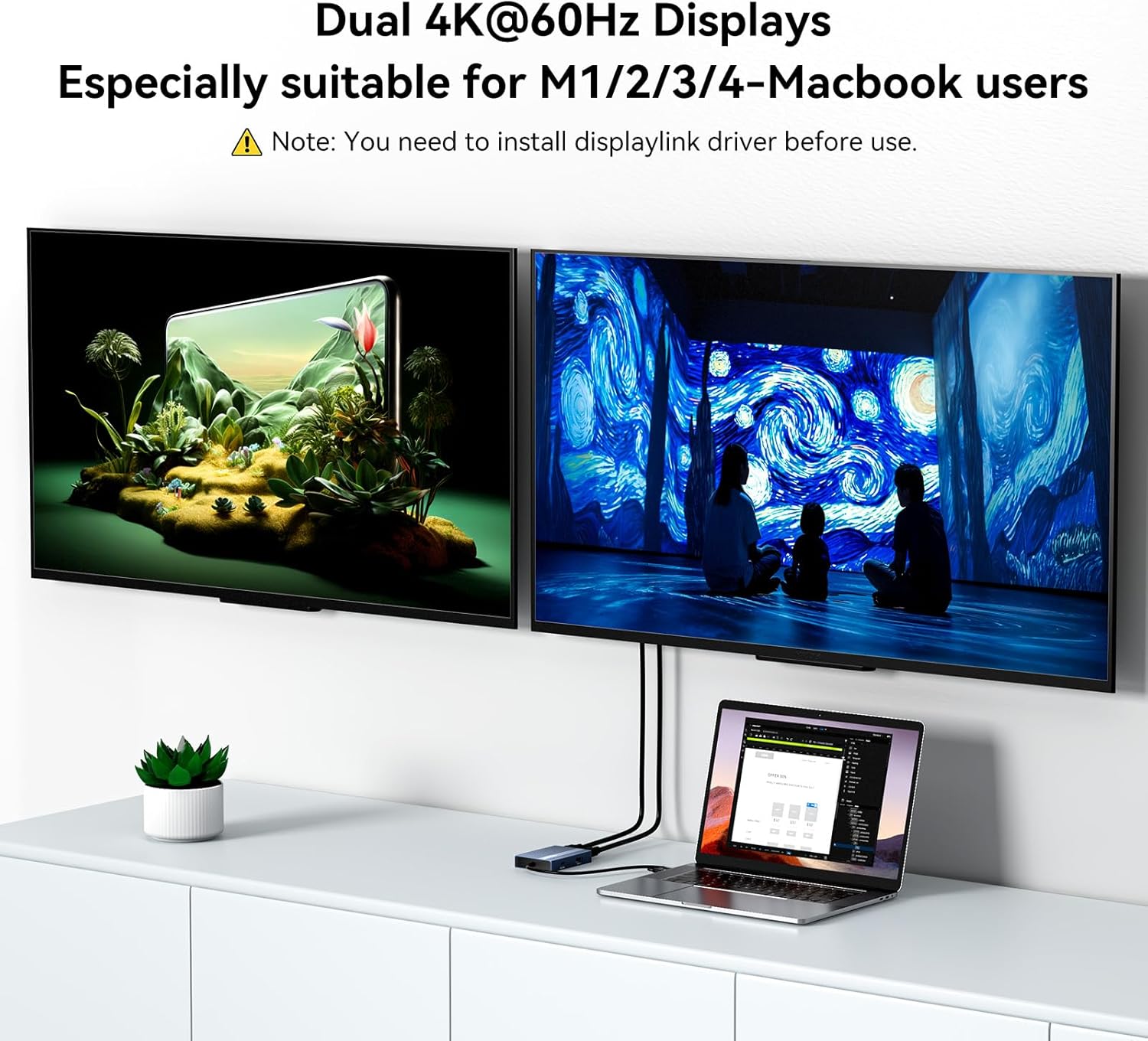 Thumbnail 2 de ACASIS USB-C to Dual HDMI DisplayLink Docking Station (4K@60Hz) with 2 HDMI outputs, 3 USB-A ports, and 100W PD charging