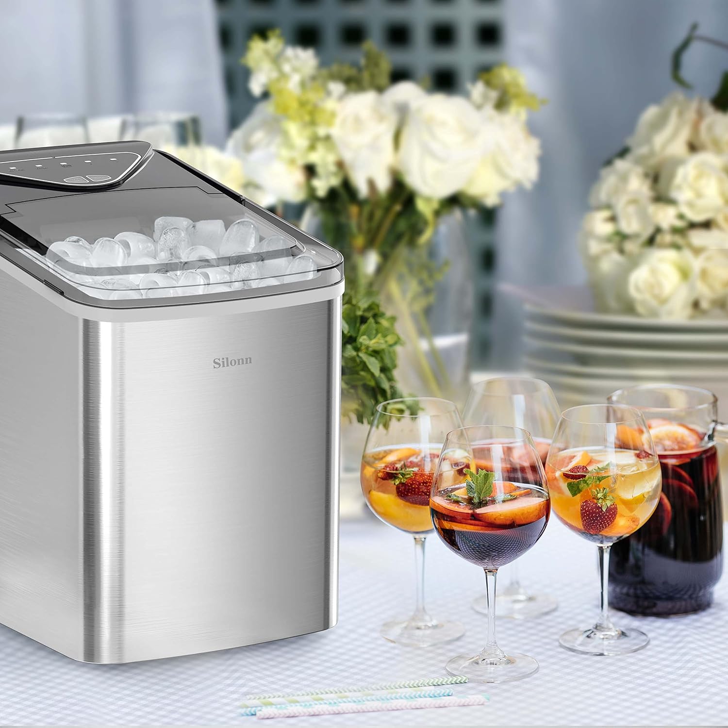 Detalle de Silonn DWW01 Countertop Ice Maker, Two Bullet Ice Sizes, Self-Cleaning