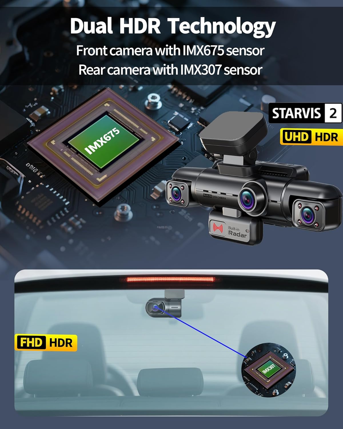 Detalle de Hupejos N500 4K 4‑Channel Dash Cam