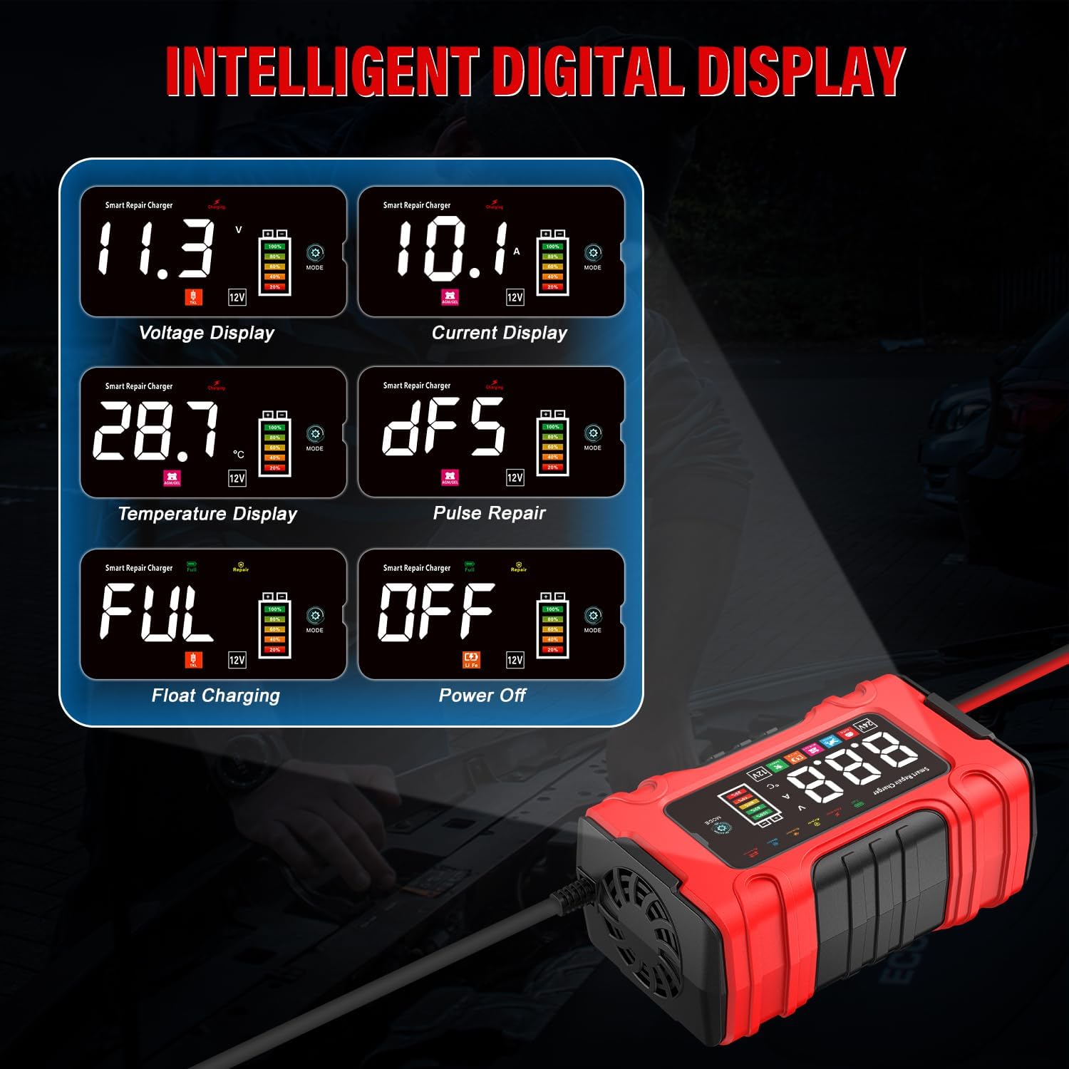 Thumbnail 6 de 10A Autobatterie Ladegerät 12V/24V mit LCD