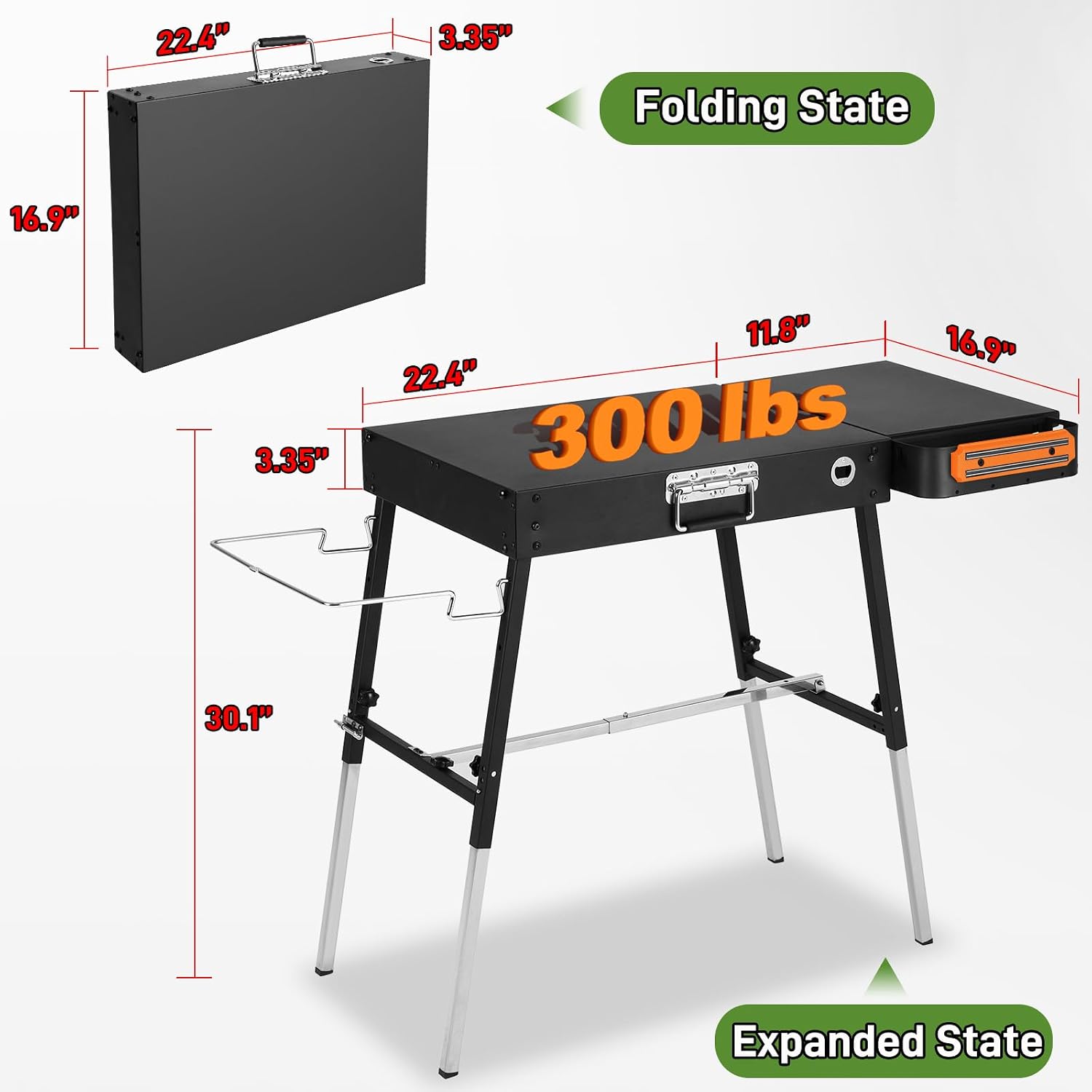 Detalle 2 de AOKEMAi Grill Table-CA Folding Grill Stand with Adjustable Legs