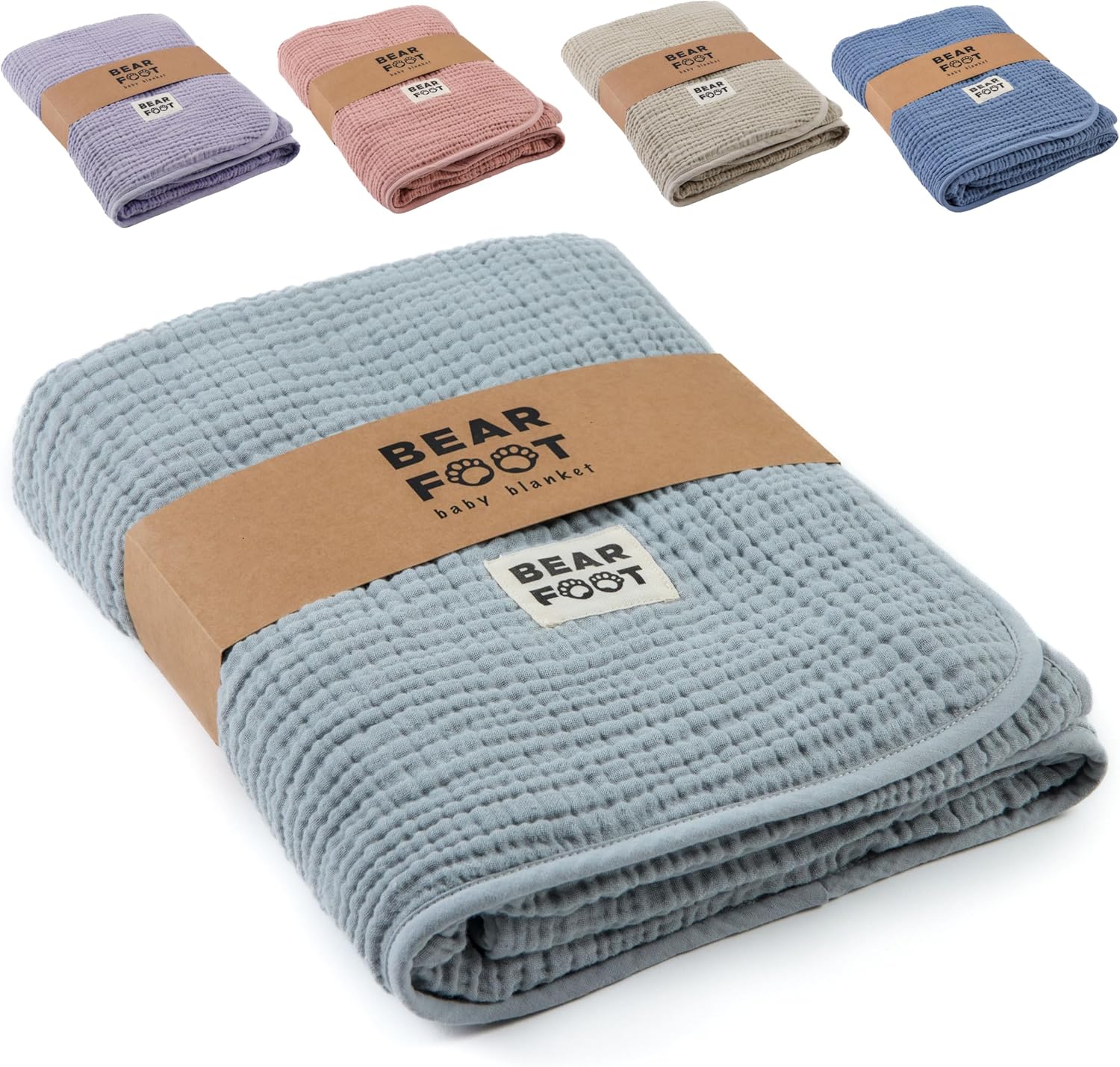 BEARFOOT Babydecke aus Musselin & Fleece – Cloud Grey, 2-seitig (Baumwolle/Fleece)