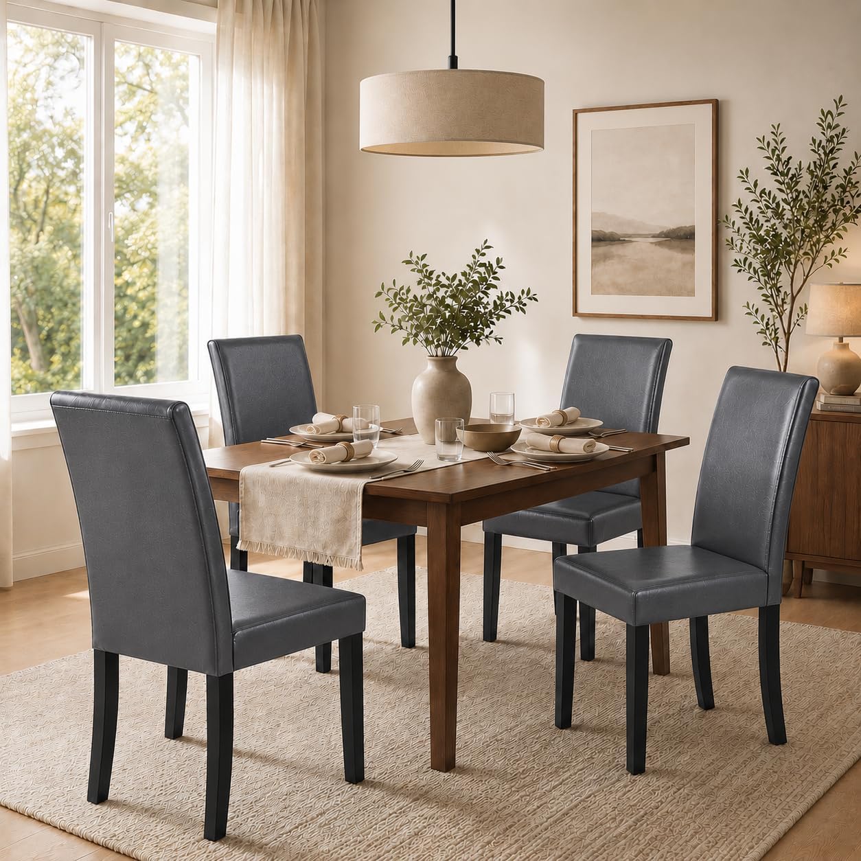 Detalle de Yaheetech Upholstered Dining Chairs Set of 4