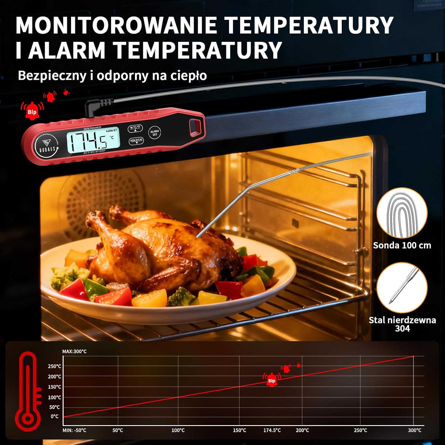 Detalle de DOQAUS CP8 PRO – termometr do mięsa z 2 sondami, alarmem i podświetleniem