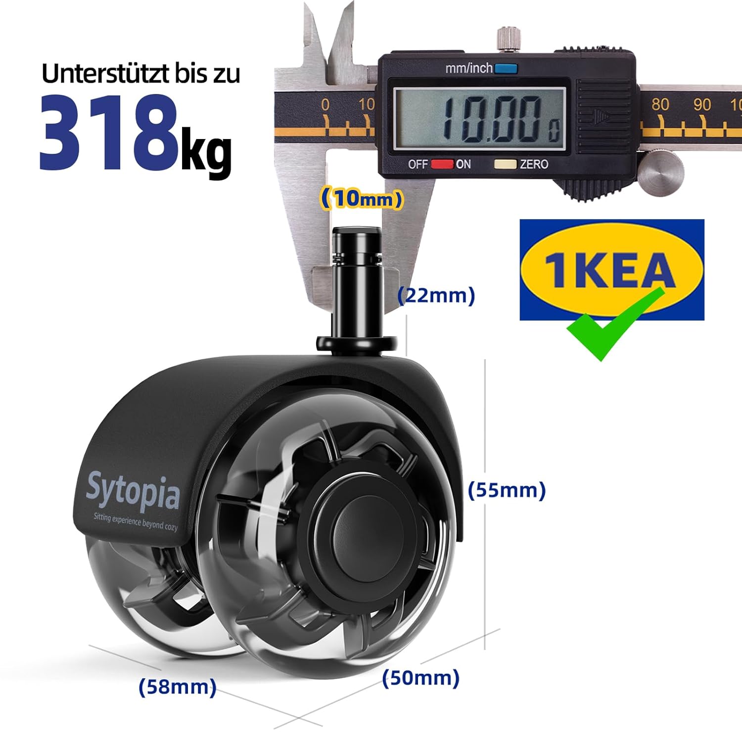 Detalle 2 de Sytopia SYT – Set da 5 ruote per sedia da ufficio con perno 10 mm x 22 mm (diametro 50 mm)