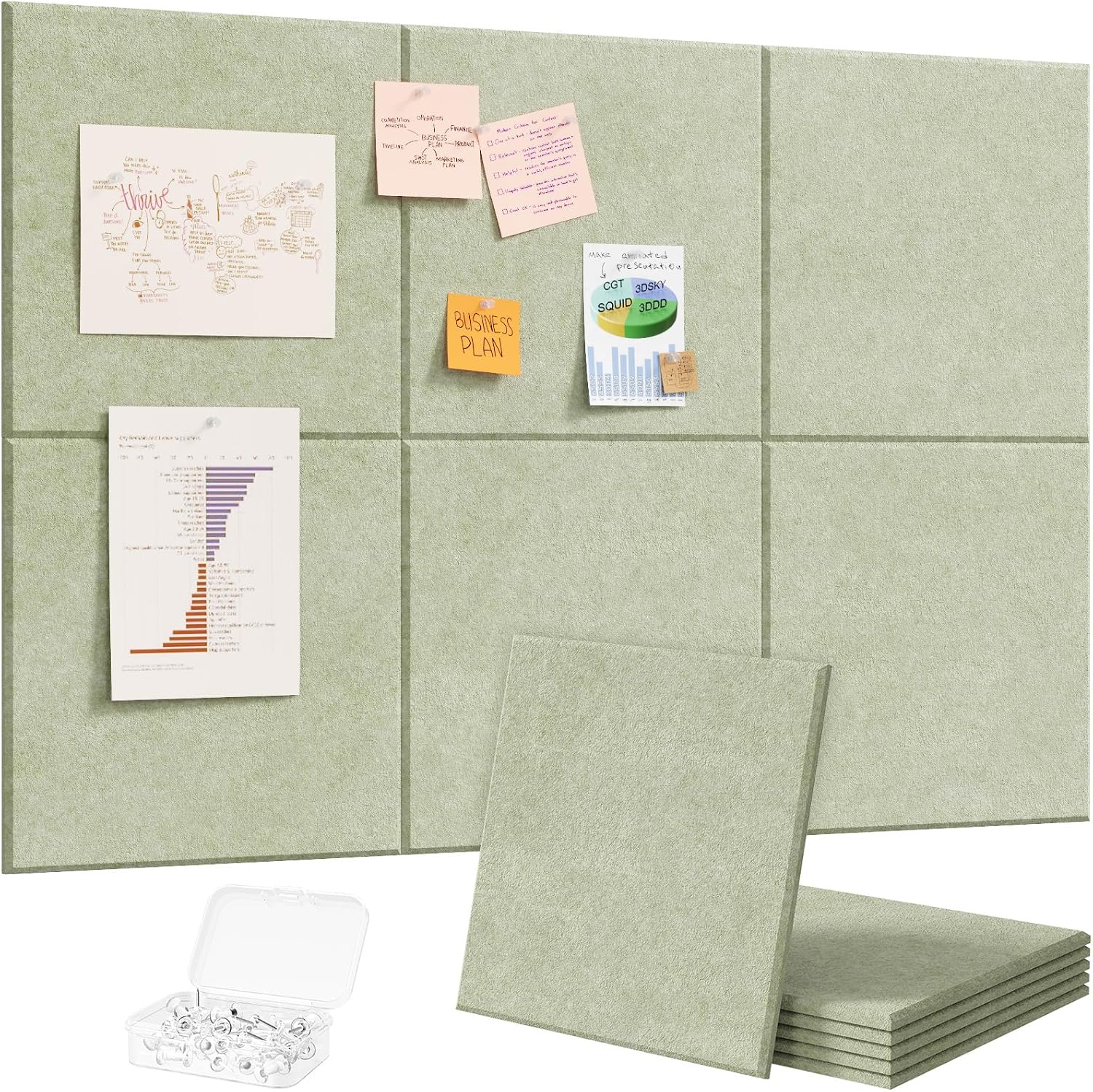 Detalle de Lifewit Bacheca in feltro adesiva - Set da 6 pannelli 90x60 cm (Verde Salvia) con puntine incluse