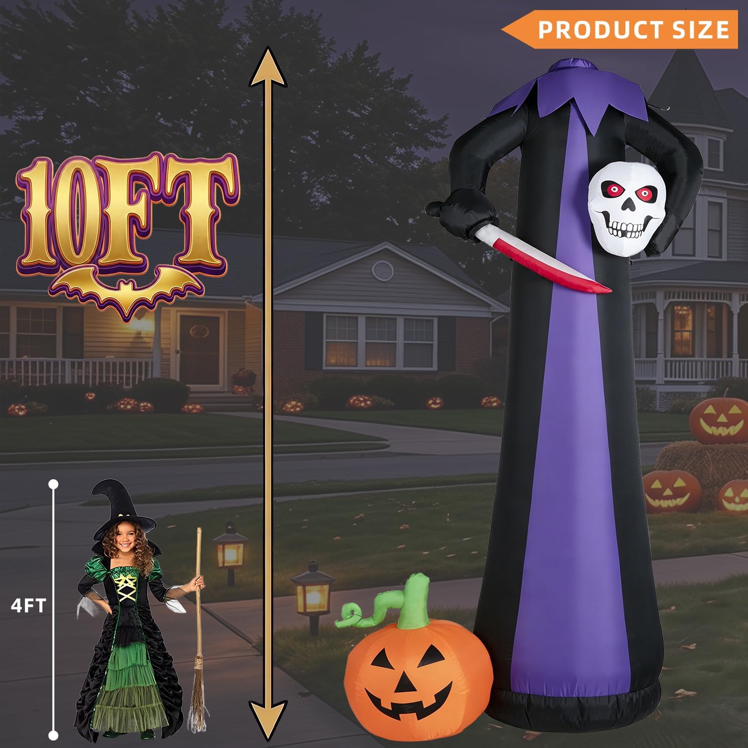 Detalle 2 de Kendane CA-116 10-Foot Halloween Grim Reaper Inflatable with Red LED Lights