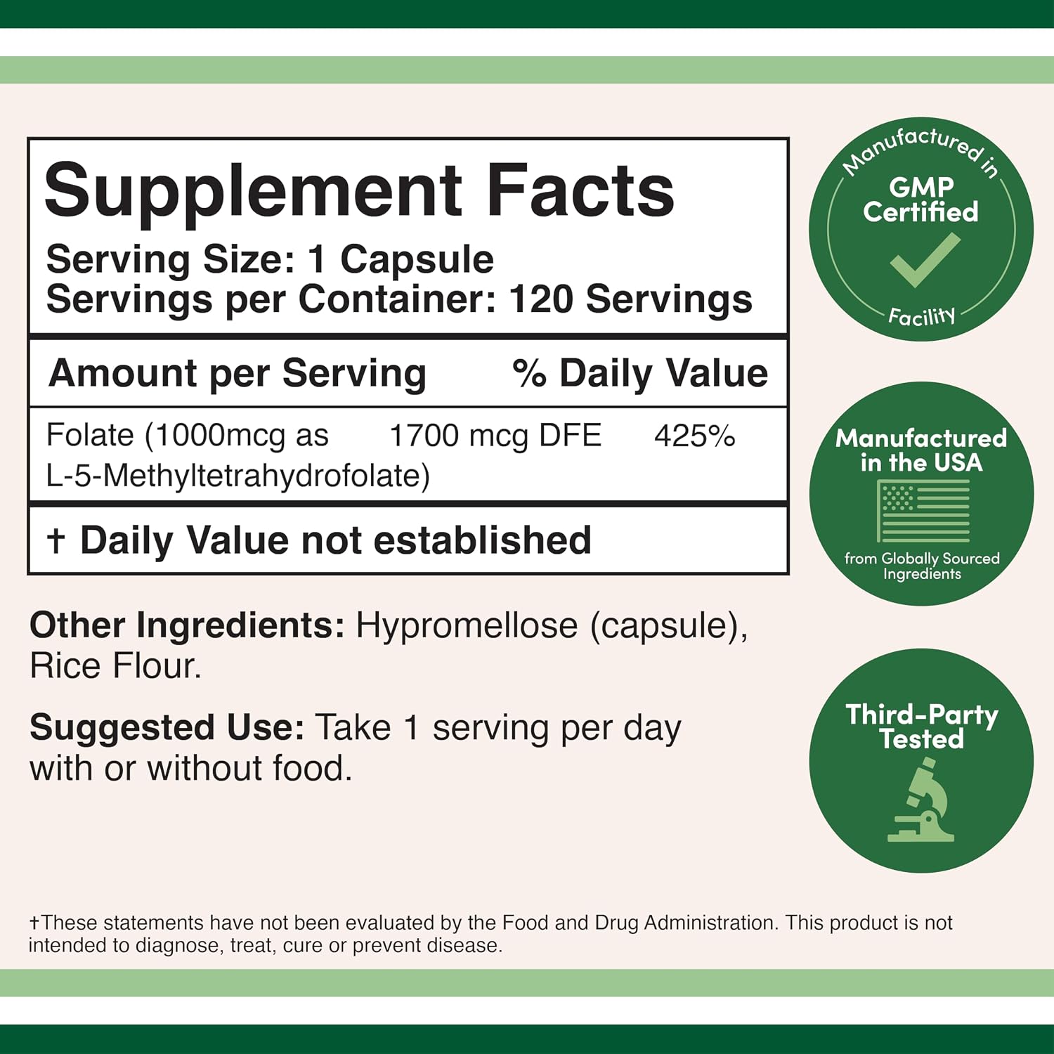 Detalle 2 de Double Wood Methylfolate Supplement, 1,000 mcg