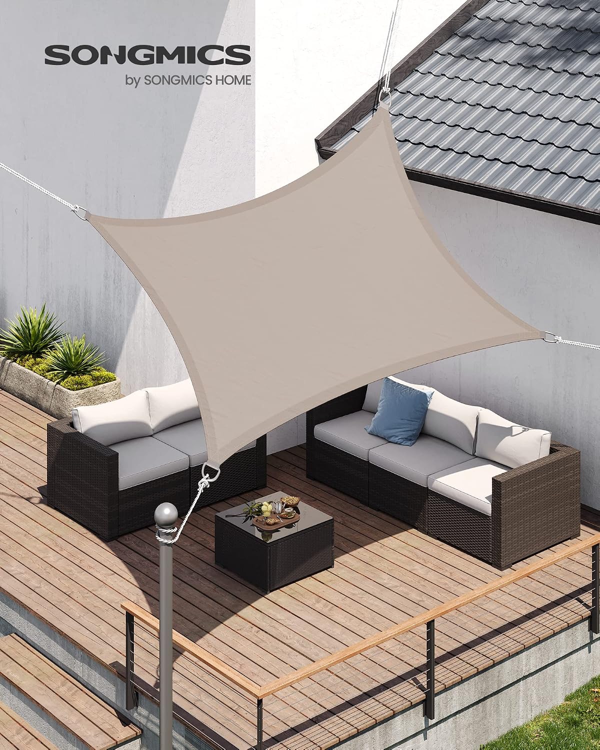 Detalle 2 de SONGMICS Sonnensegel 2 x 3 m (GSH23TP) taupe, wasserabweisend, UV-Schutz 93%