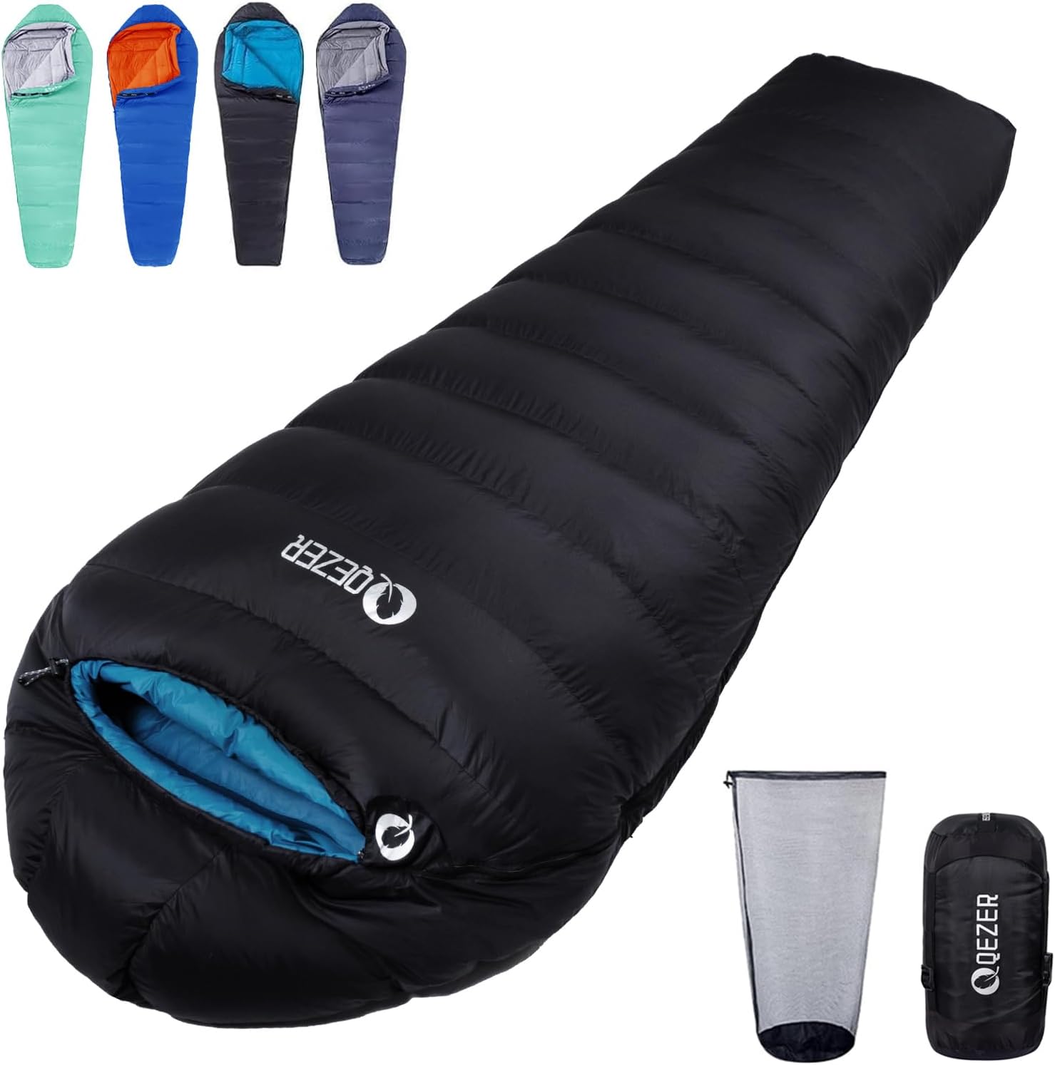 QEZER sacco a pelo in piuma invernale 600+ FP: 7℃ ~ -8℃ ~ -24℃, leggero e comprimibile