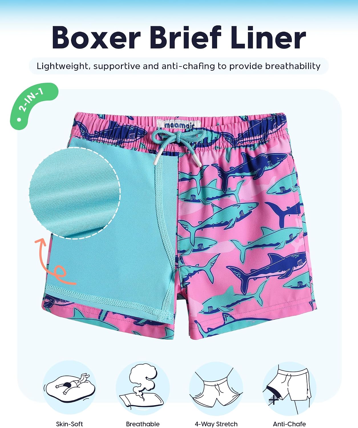 Detalle de maamgic Boys Swim Trunks with Compression Liner (Toddler) Stretch Swim Shorts