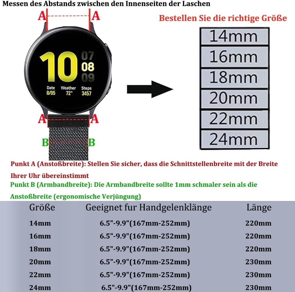 Thumbnail 3 de PDSQL Edelstahl Mesh Uhrenarmband – Magnetverschluss, Schnellverschluss, 14–24 mm