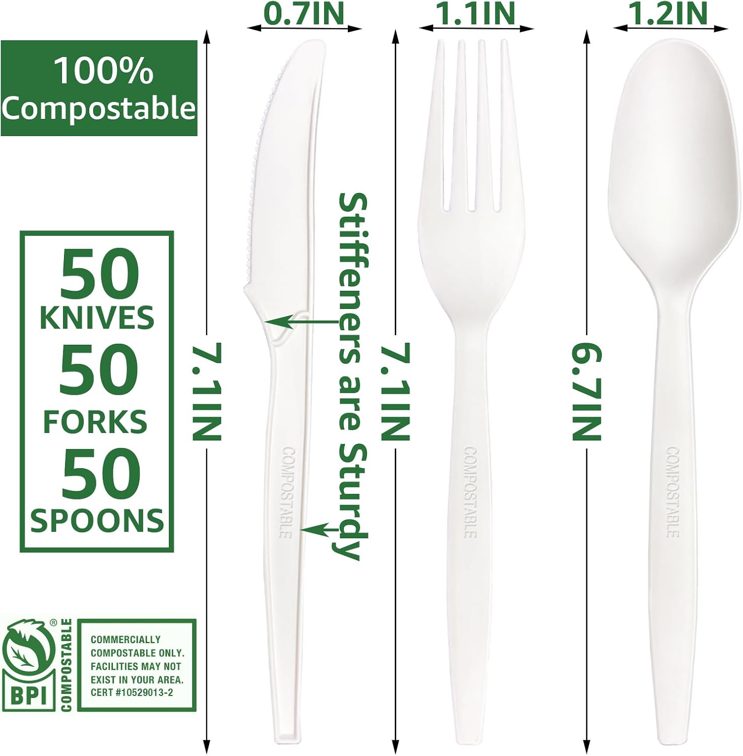 Detalle de MISISIPI Cutlery Set-150 Compostable Cutlery Set, Ivory White, 150 Pieces