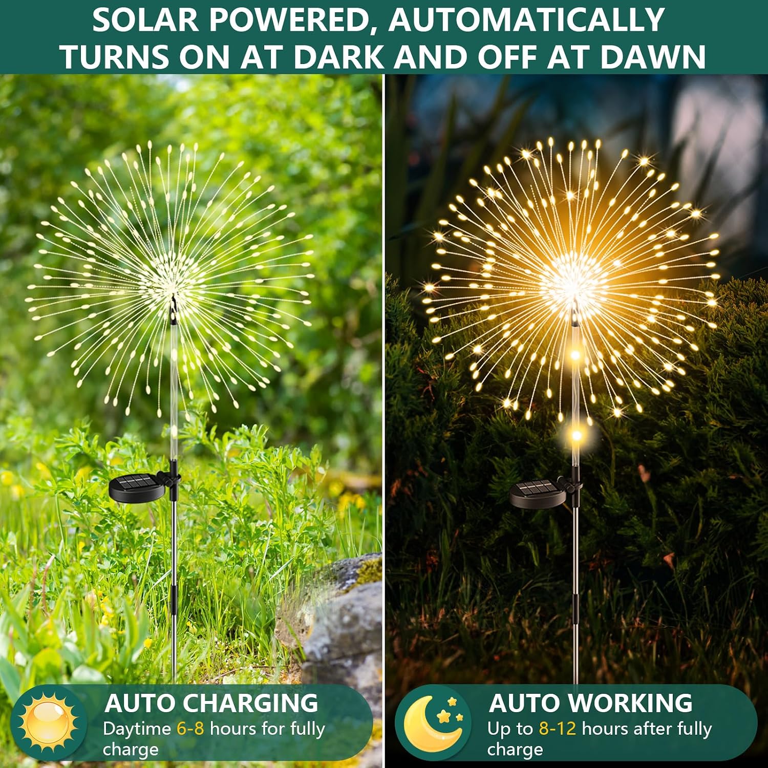 Detalle 2 de Solarleuchten für Außen Garten (2 Stück) mit 122 LEDs und 2 Höhenoptionen 82/102 cm – IP65