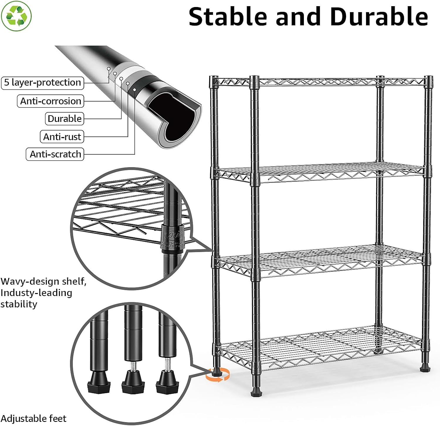 Thumbnail 3 de M MZG 1000 lbs Storage Shelving – 4-Tier Heavy Duty Steel Unit (35 × 75 × 120.7 cm)