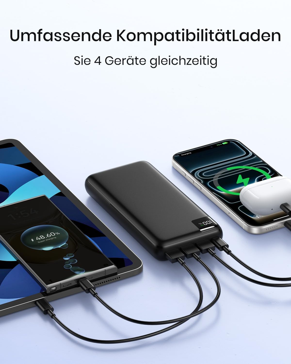 Detalle de A ADDTOP Power Bank 20000mAh – 22,5W Schnellladepowerbank mit USB-C, 4 Ausgängen