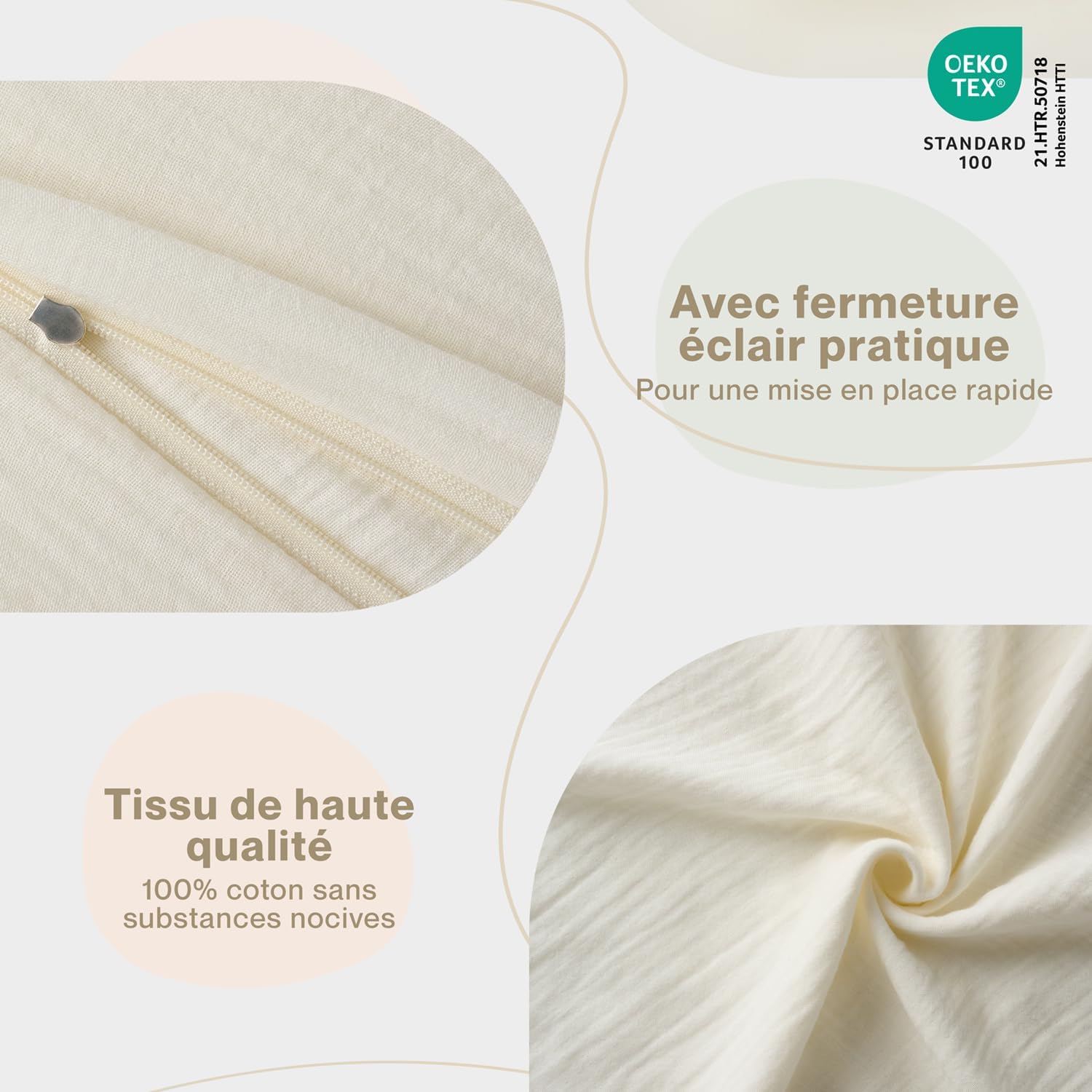 Thumbnail 2 de Laleni Parure de lit bébé en mousseline 80 x 80 cm (beige) + taie 35 x 40 cm, coton certifié Oeko-Tex