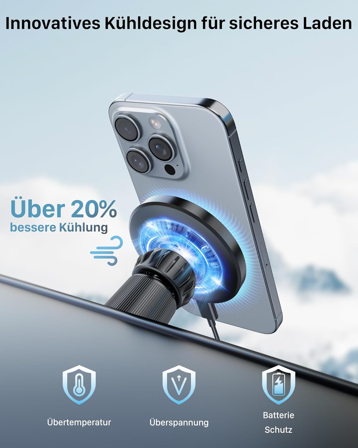 Detalle de YOSH MagSafe Auto-Halterung mit 60W Ladegerät – zuverlässige Ladefunktion und sicherer Halt