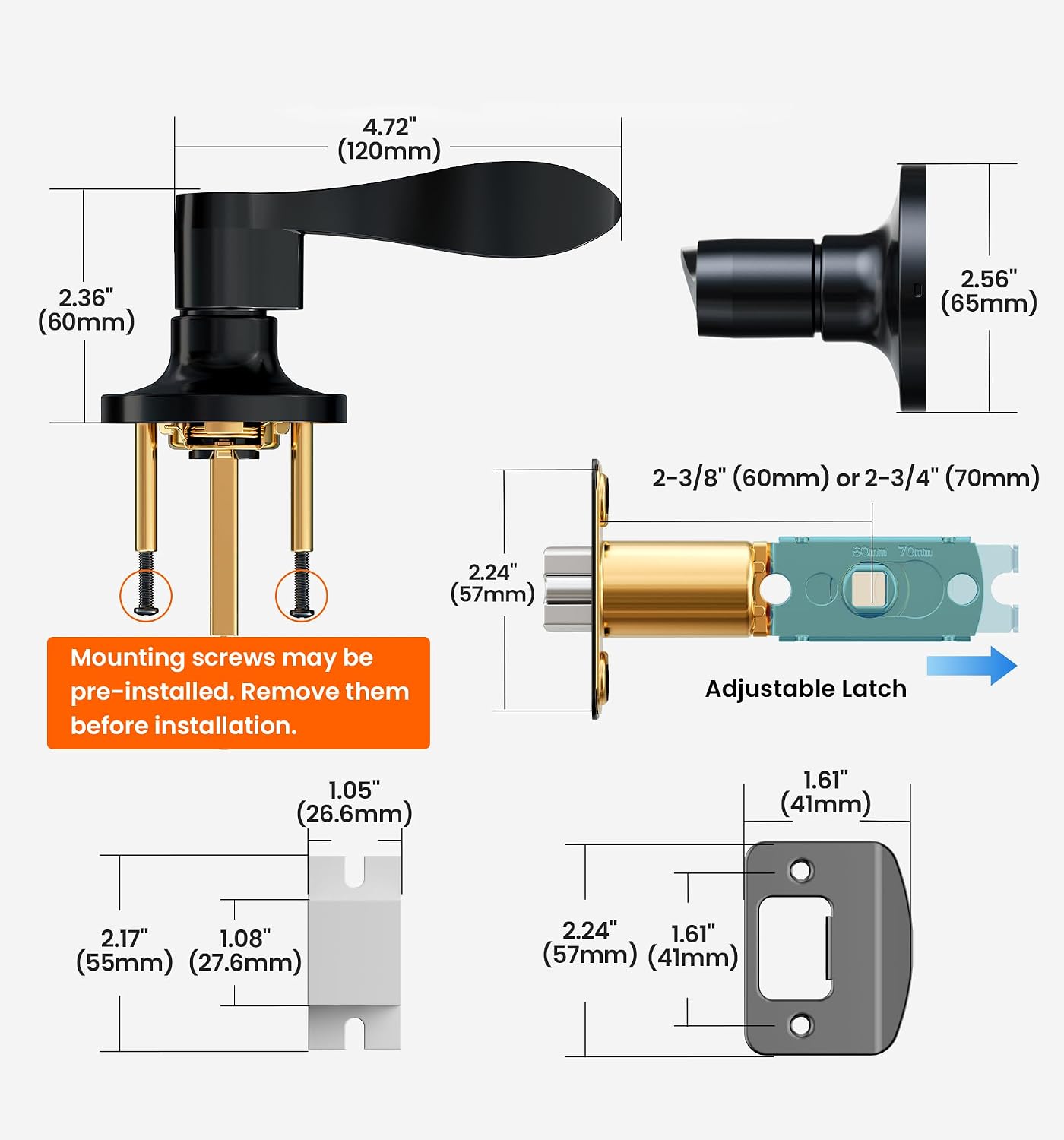 Detalle de Veise Keyed Entry Door Lever, Matte Black