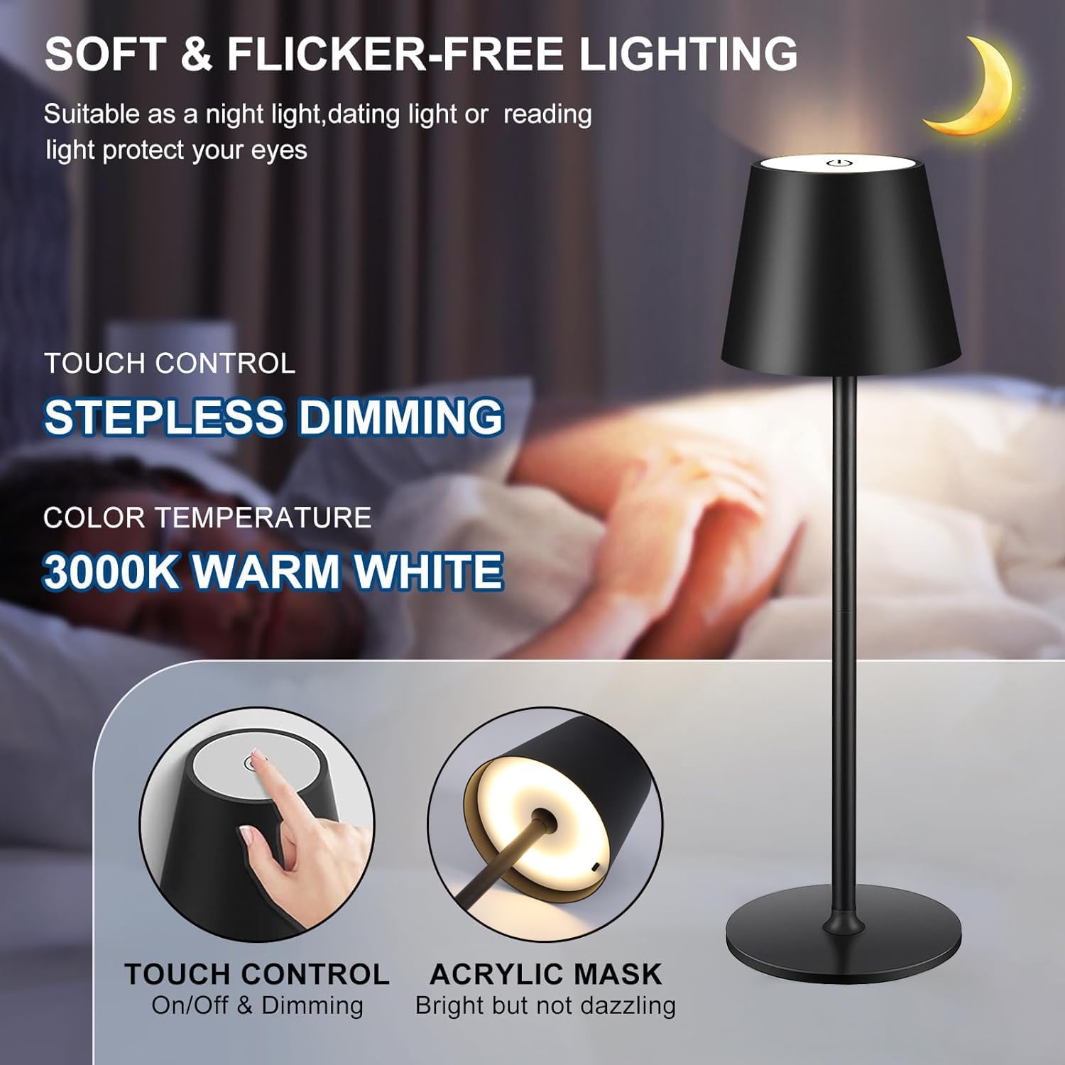 Thumbnail 5 de Kabellose, dimmbare LED-Akku-Tischlampe mit Touch & USB-C (IP44) – schwarz