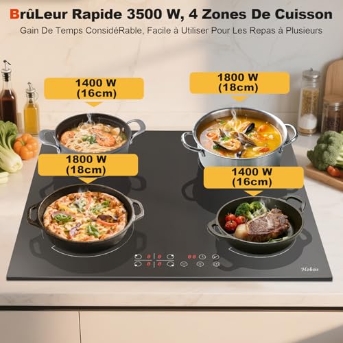 Thumbnail 7 de Hobsir Table de Cuisson Induction 4 Feux avec Prise – 52×59 cm, 3500 W